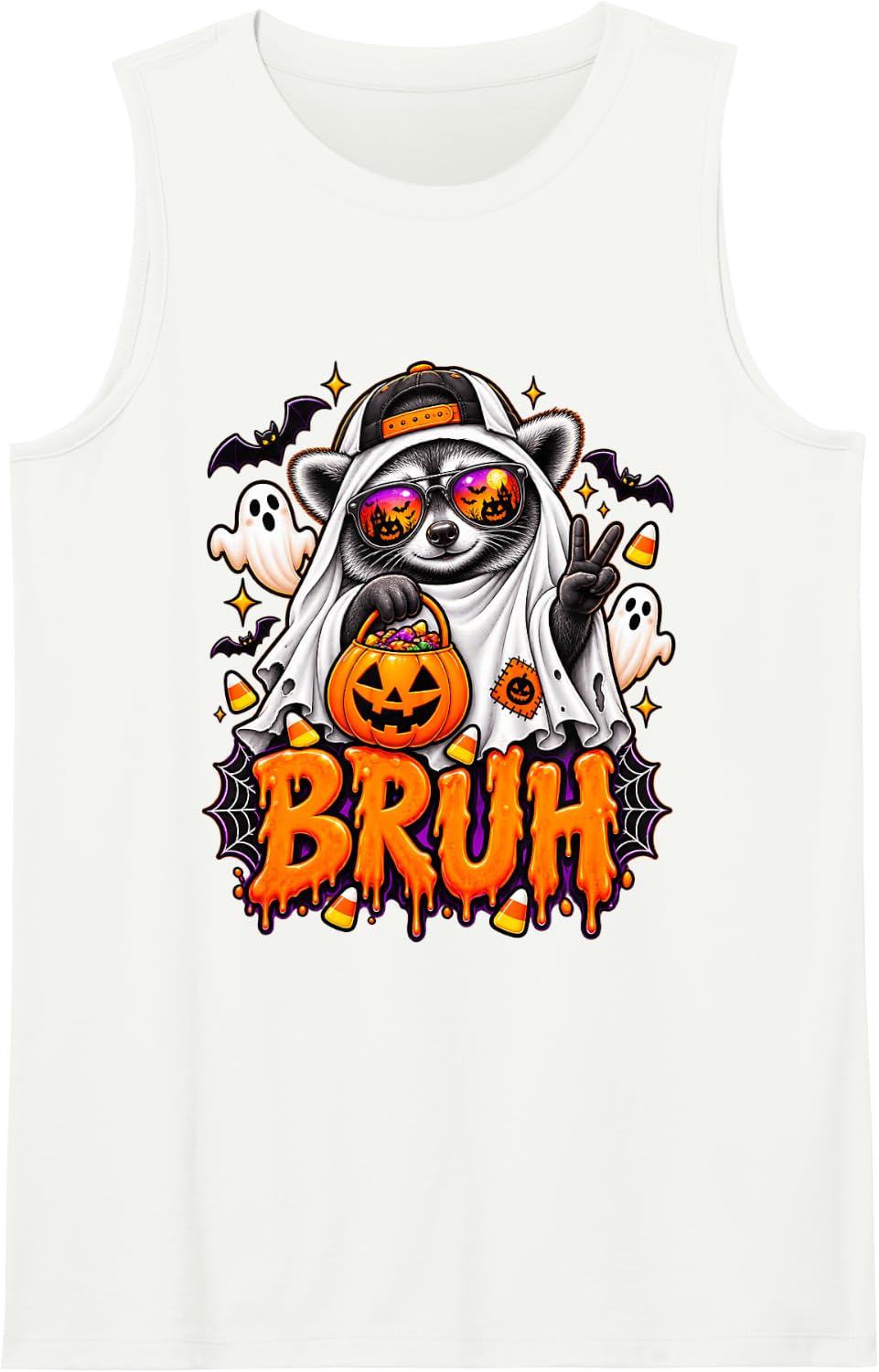 Bruh Ghost Costume Raccoon Halloween Men Women Tank Top - White