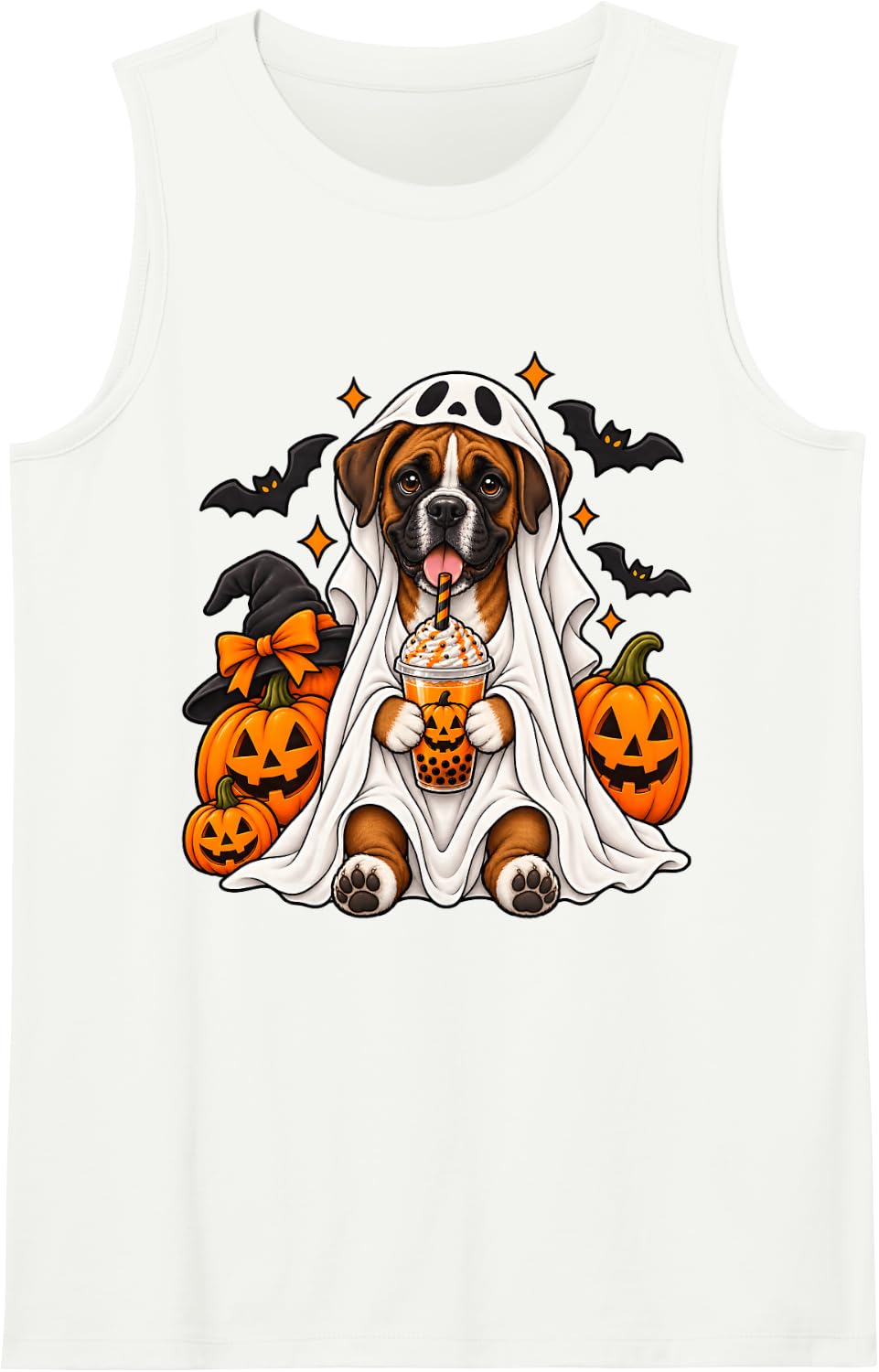 Cute Boxer Ghost Pumpkin Spice Dog Lovers Halloween Tank Top - White