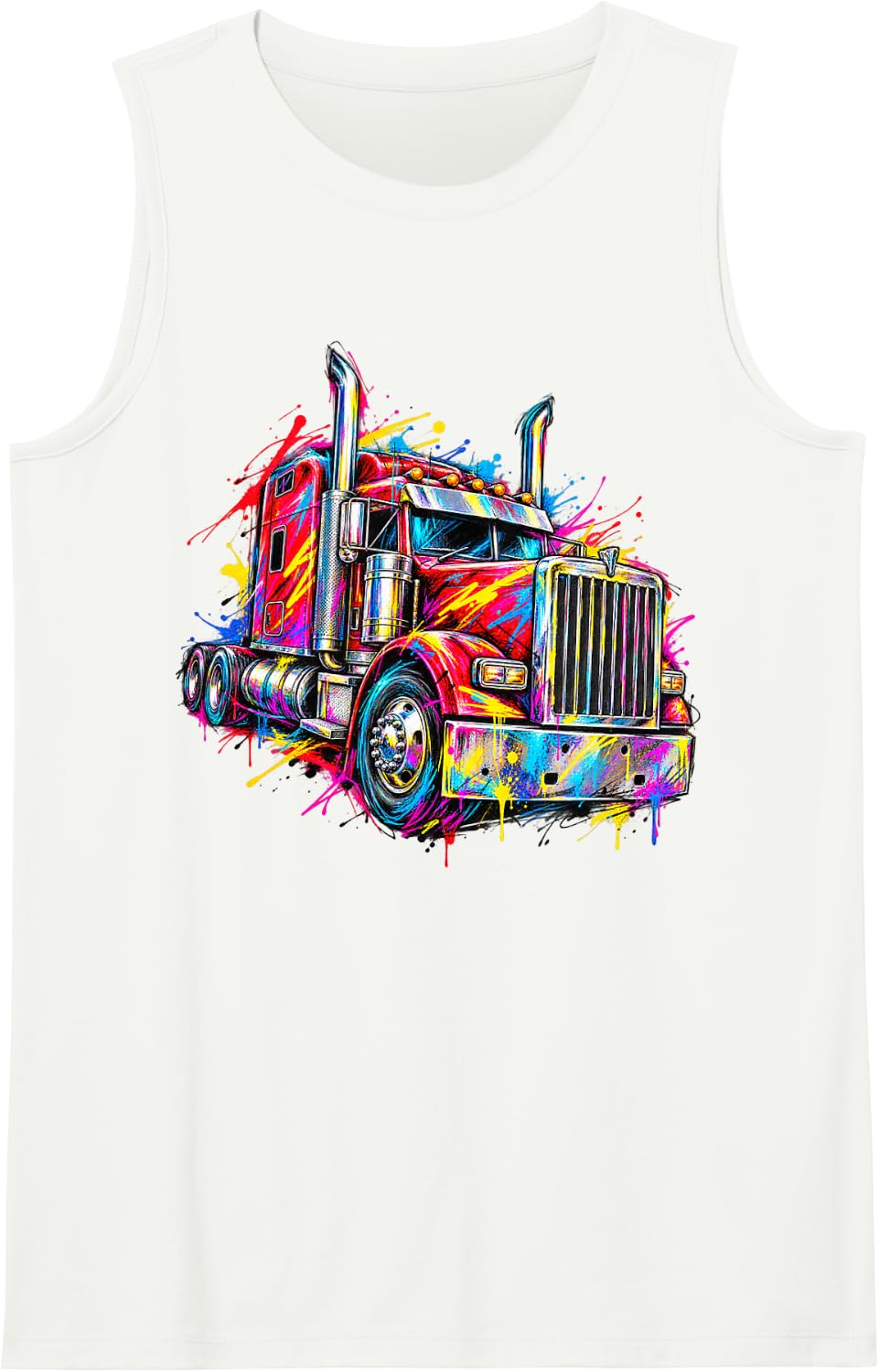 Trucker Truck Driver Colorful Truck Sleeveless Tank Top - White