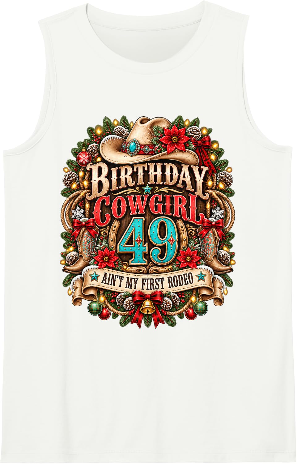 49th Birthday Cowgirl Christmas Rodeo 49 Yr Old Western Girl Sleeveless Tank Top - White