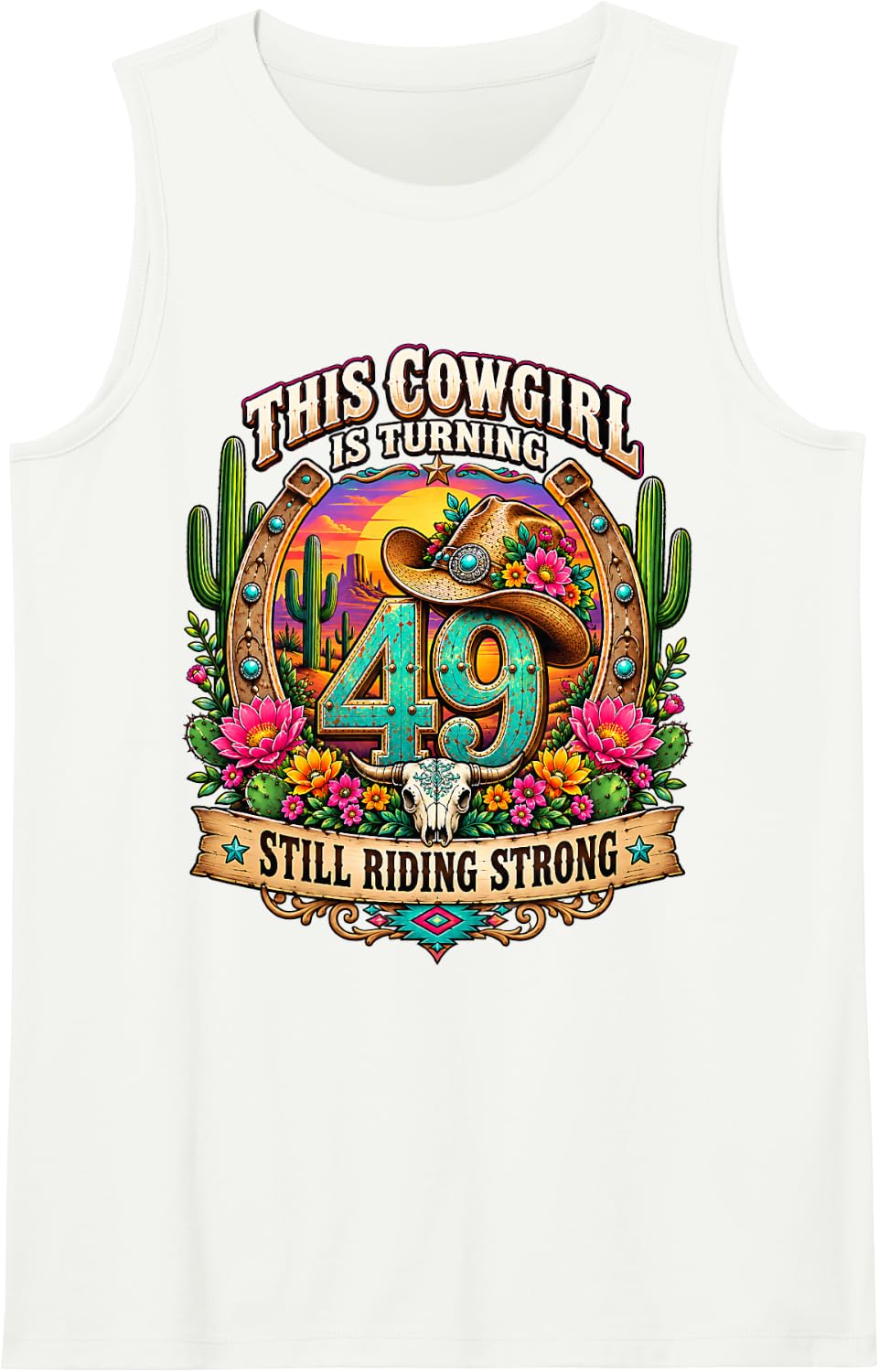 49th Birthday Cowgirl 49 Year Old Country Western Girl Women Sleeveless Tank Top - White