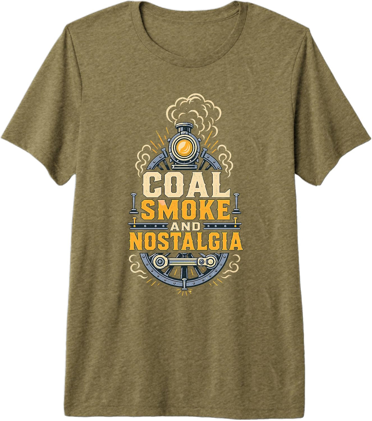 Coal Smoke and Nostalgia Train Conductor Locomotive Premium Tri-Blend T-Shirt - Olive Green