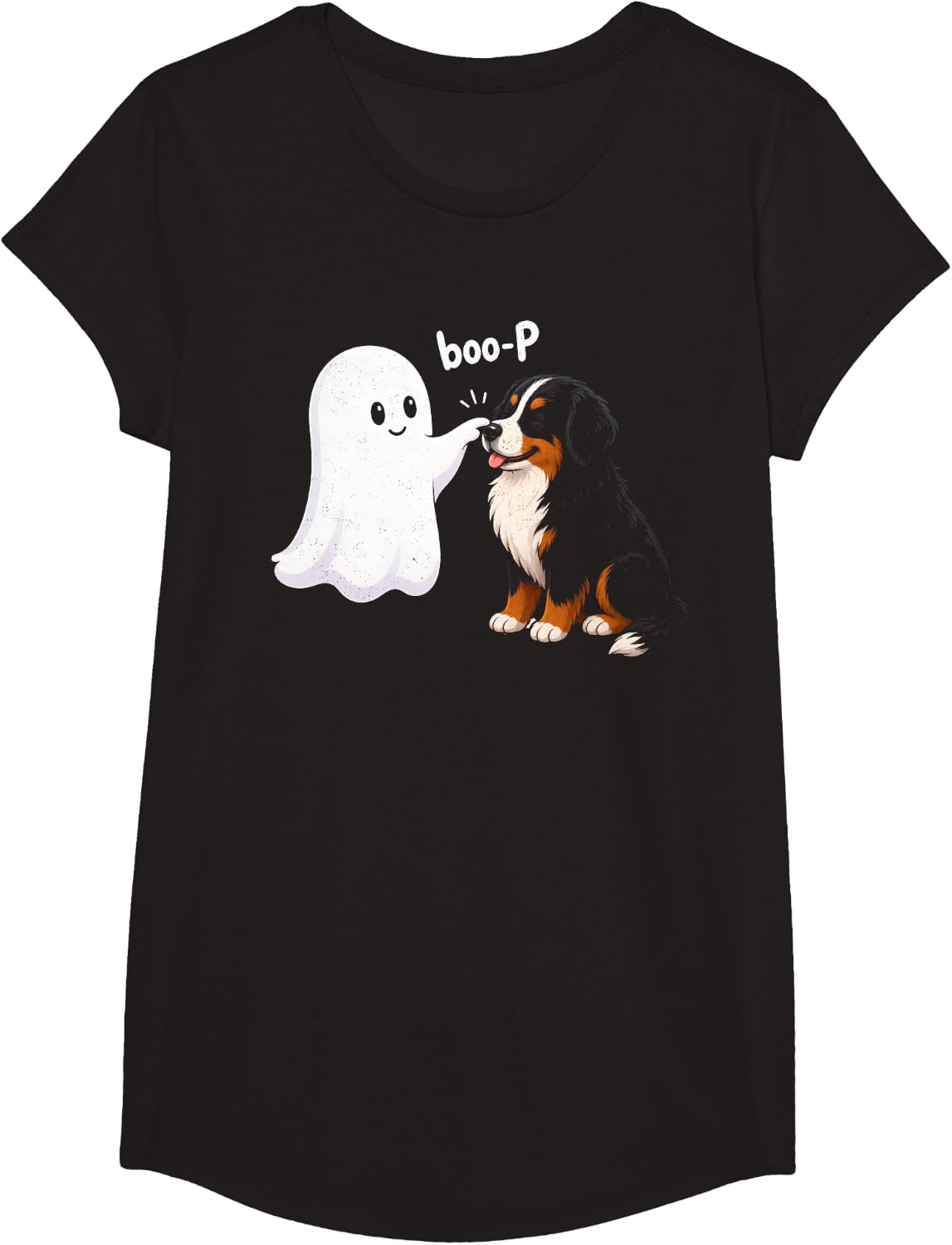 Halloween Bernese Mountain Dog Ghost Boo-p Funny Nose T-Shirt - Girls Black