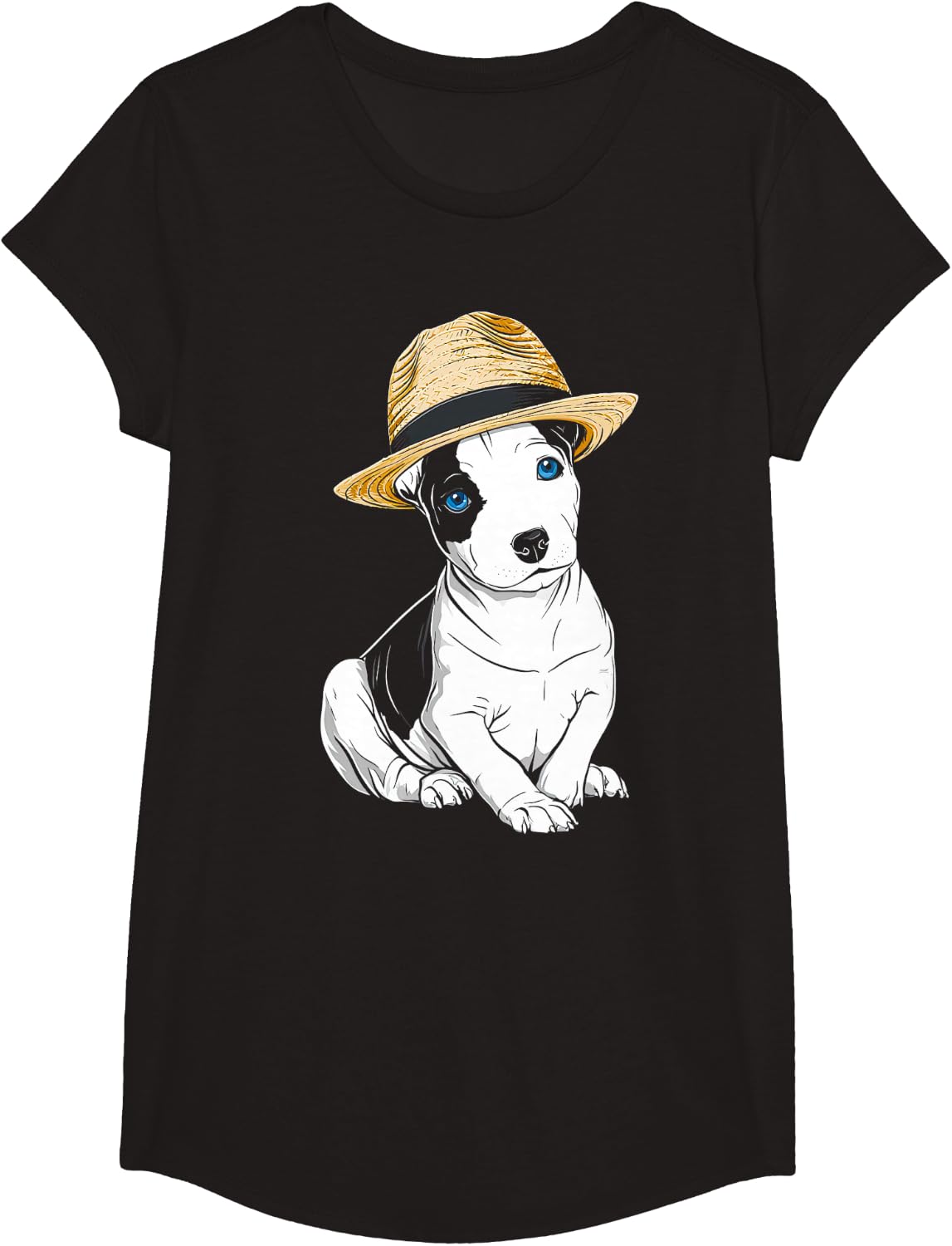 Blue Eyes Print Basenji Dog Dad T-Shirt - Girls Black