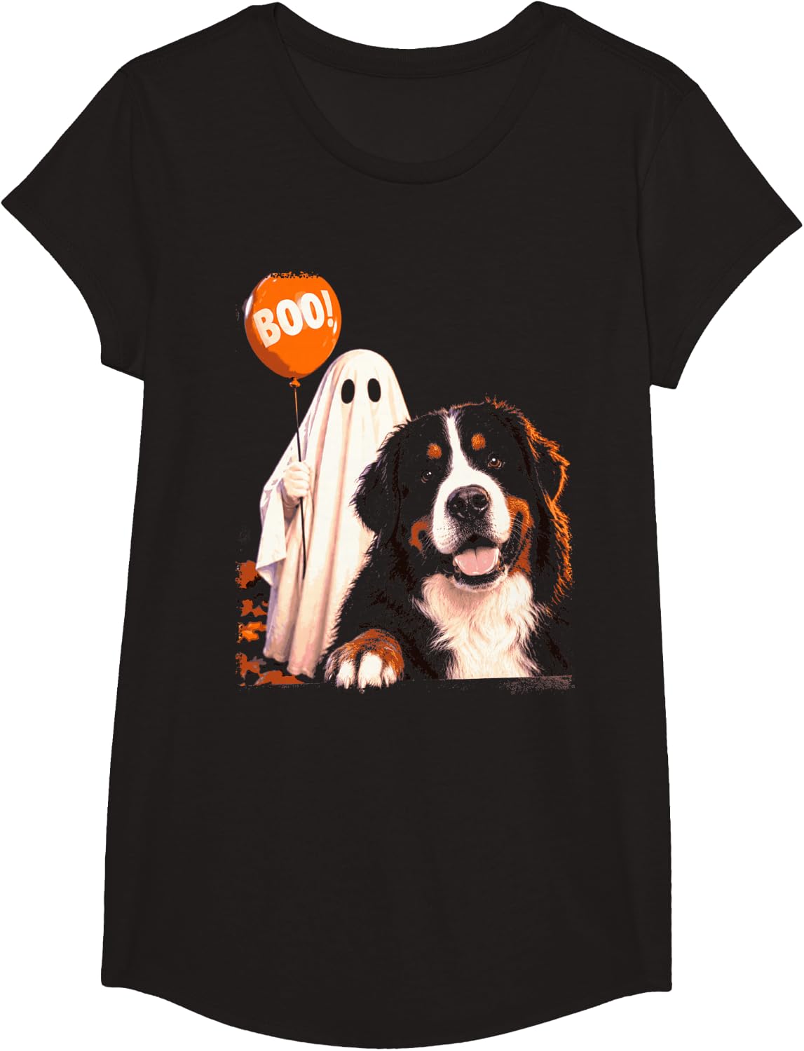 Halloween Bernese Mountain Dog Ghost Boo Balloon T-Shirt - Girls Black