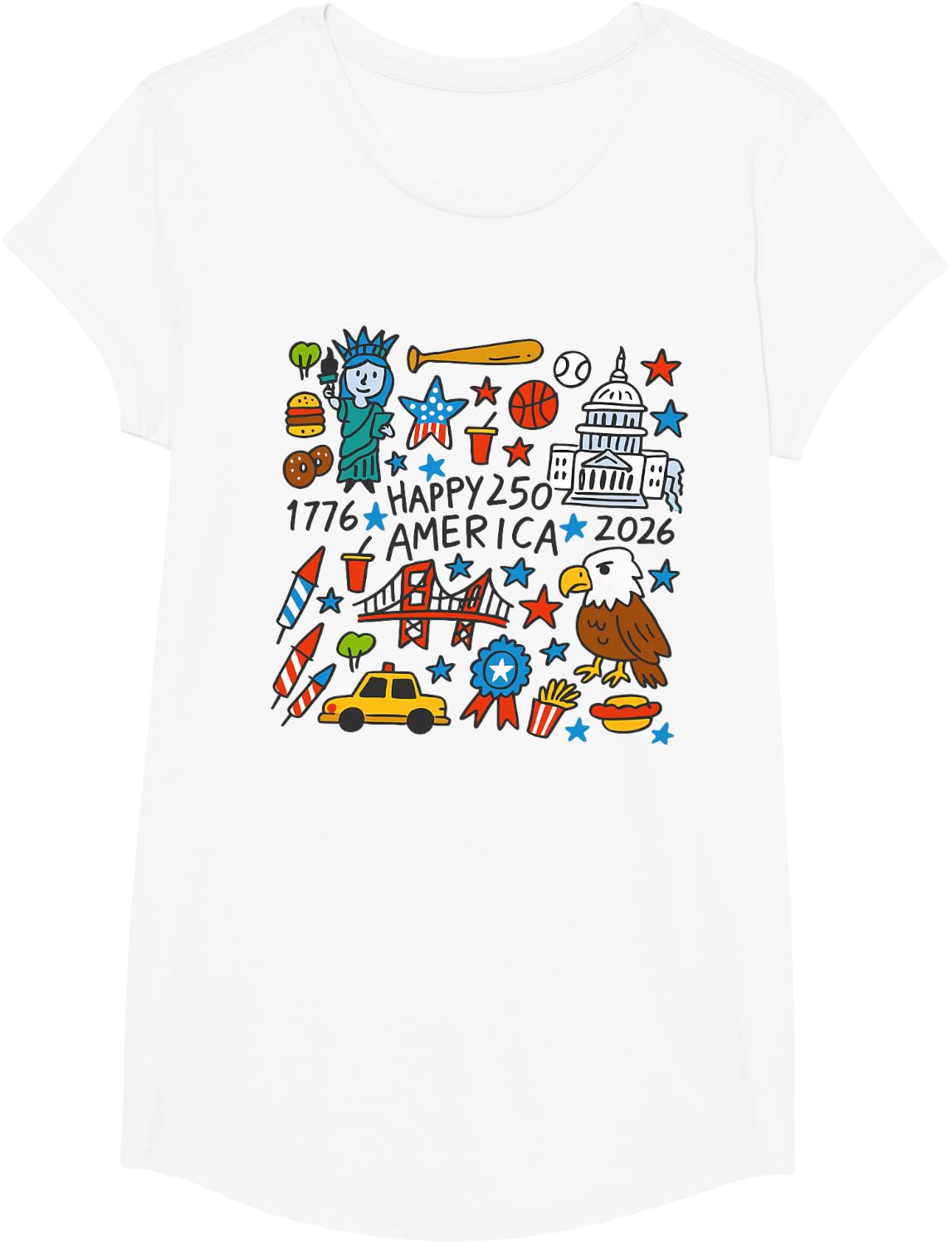 250 Anniversary USA Patriotic 250 Years American 1776-2026 T-Shirt - Girls White