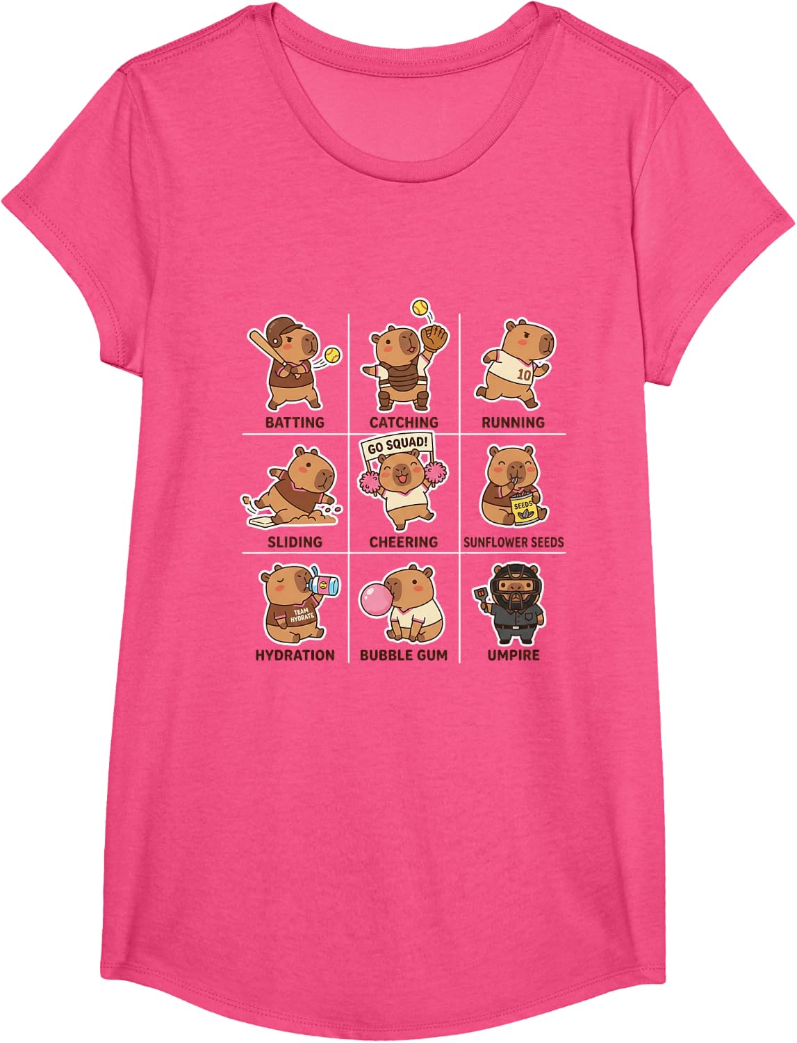 Cute Capybara Softball Tee Shirt for Girls Kids Women Gift T-Shirt - Girls Pink Heather