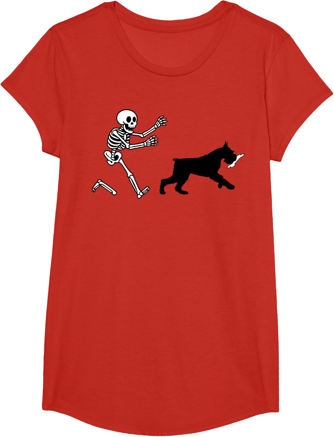 Funny Giant Schnauze Running Skeleton Halloween T-Shirt - Girls Red