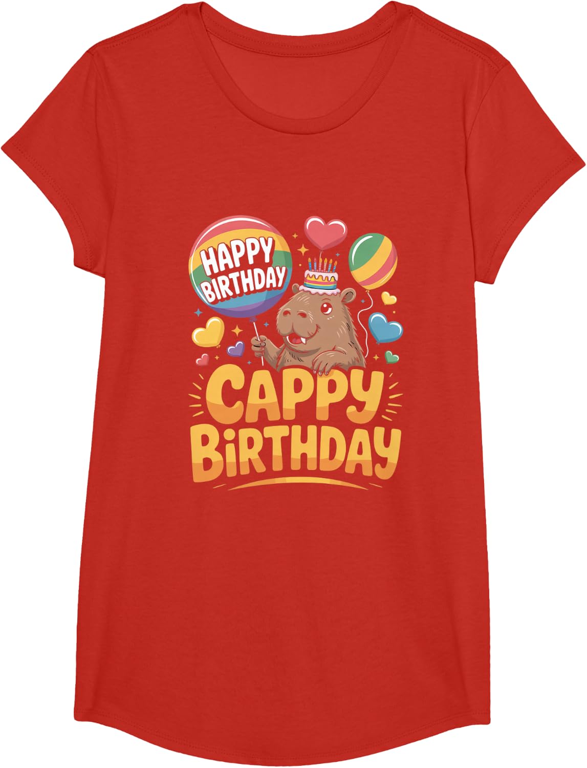 Capybara Animal Lover Fun Cappy Birthday Party Supplies Gift T-Shirt - Girls Red