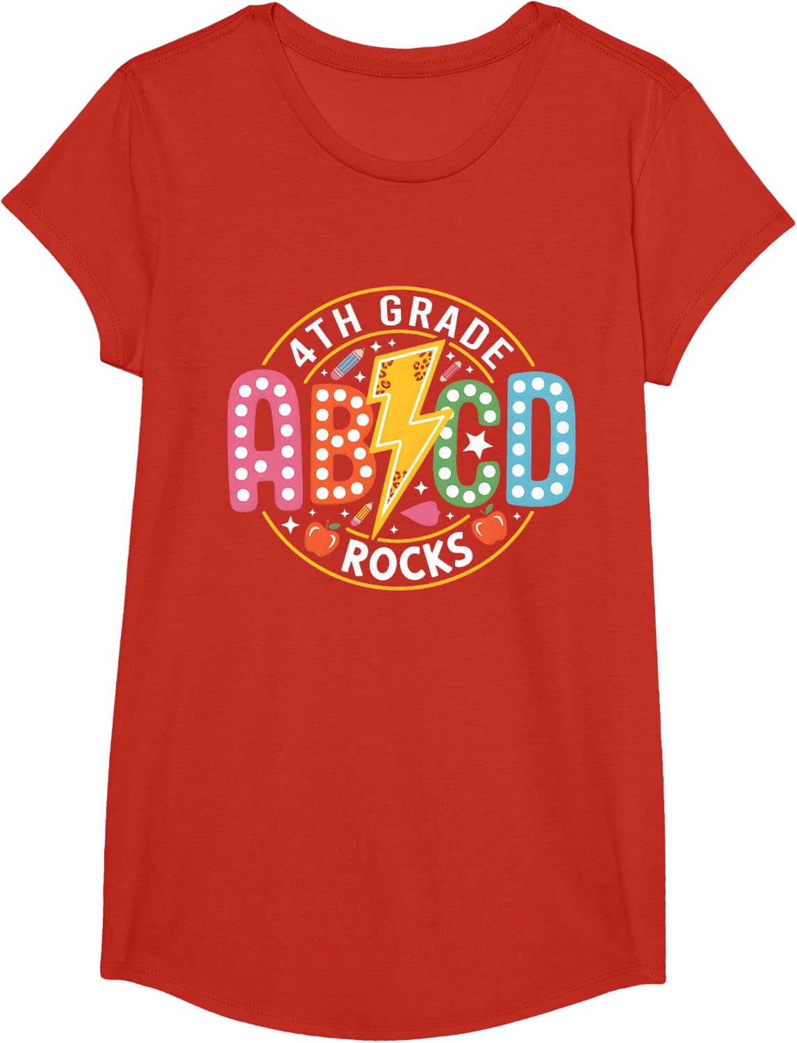4th Grade Rocks ABCD Back To School Funny Rock Teacher Kids T-Shirt - Girls Red