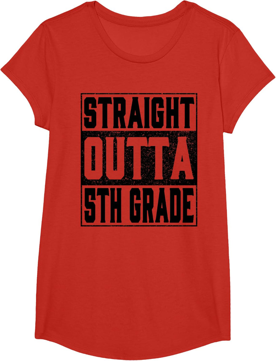 Straight Outta 5th Grade Funny 2026 Fifth Graduation Gifts T-Shirt - Girls Red