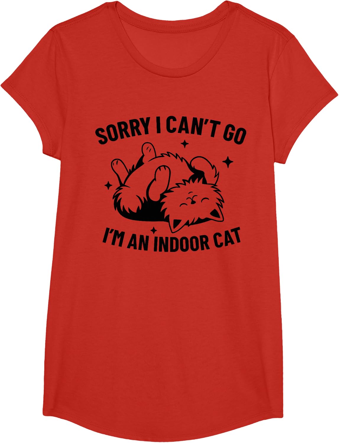 Funny Cat Meme, Introvert Sorry I Can’t Go I’m an Indoor Cat T-Shirt - Girls Red