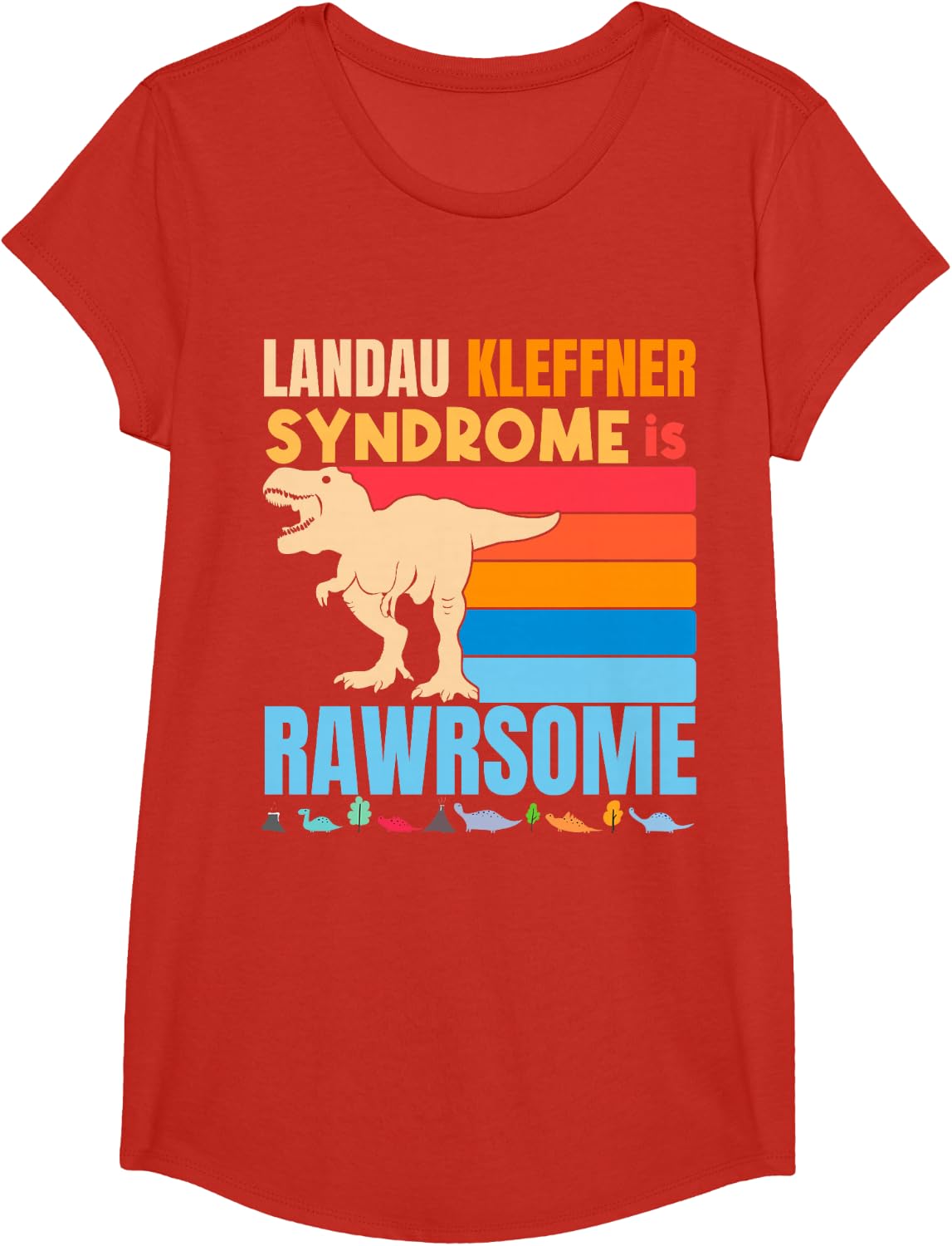 Dinosaur Landau Kleffner Syndrome Awesome LKS Awareness Gift T-Shirt - Girls Red