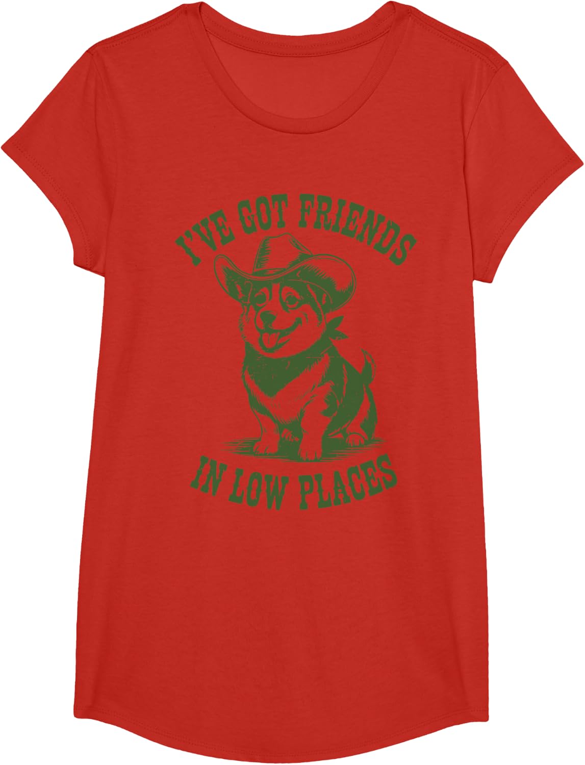 Cowboy Corgi I've Got Friends in Low Places Funny Lover Gift T-Shirt - Girls Red