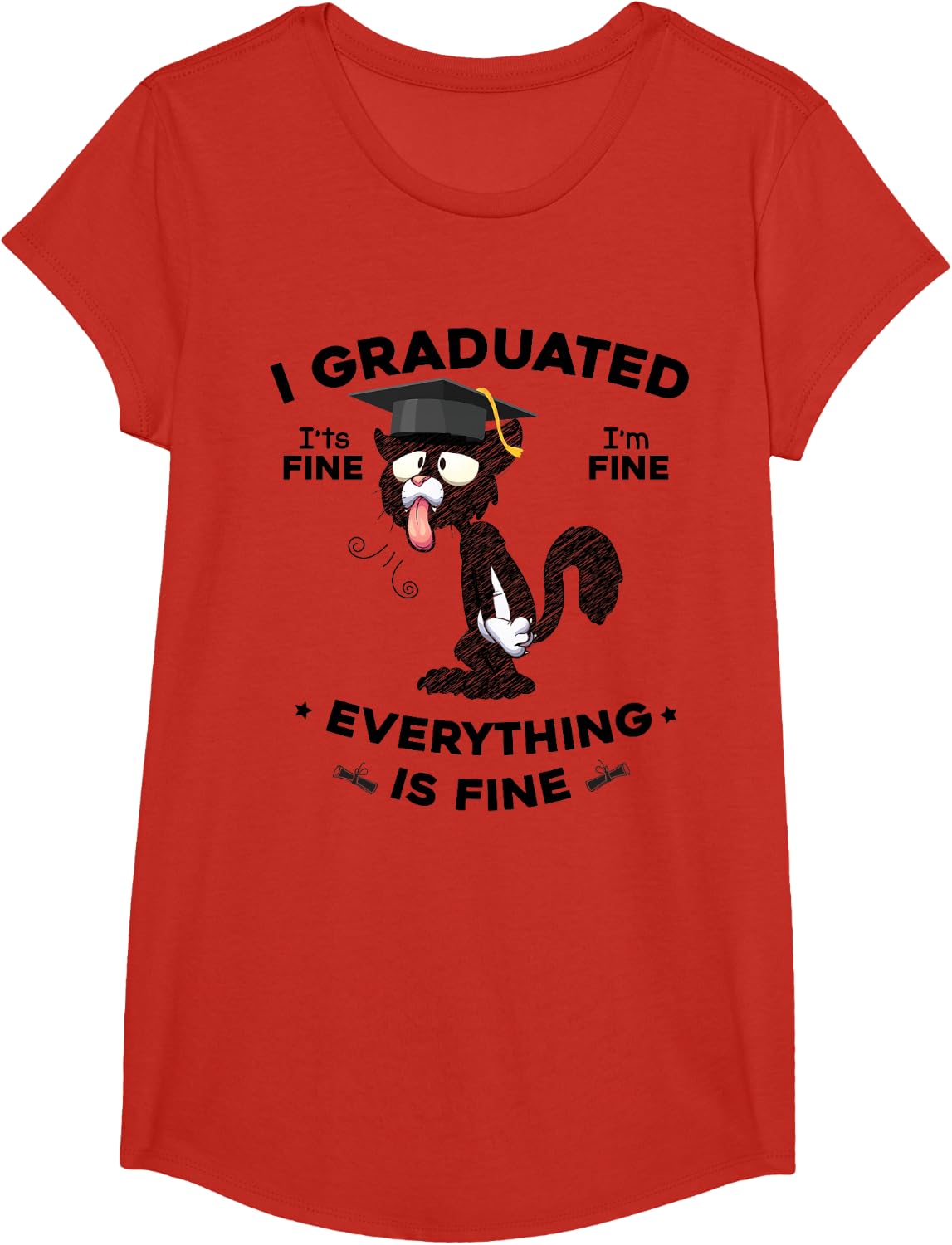 I Graduated Graduate Class Funny Black Cat Graduation T-Shirt - Girls Red