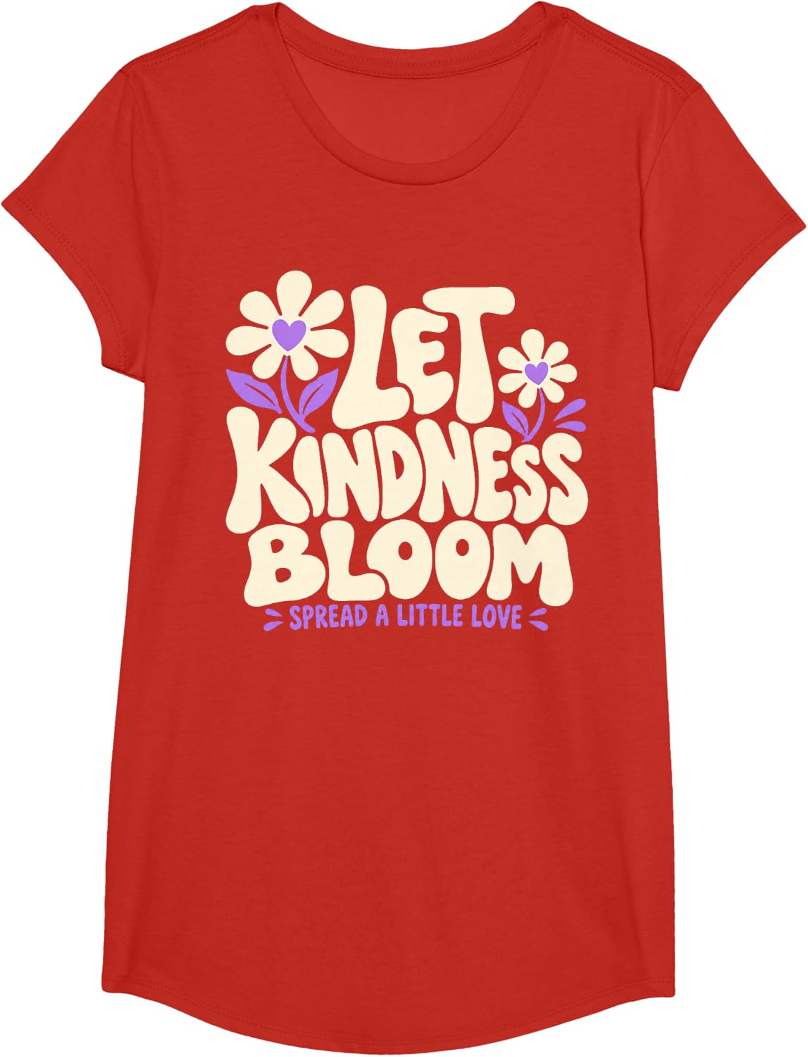 Let Kindness Bloom Retro Groovy Be Kind Inspirational Kids T-Shirt - Girls Red