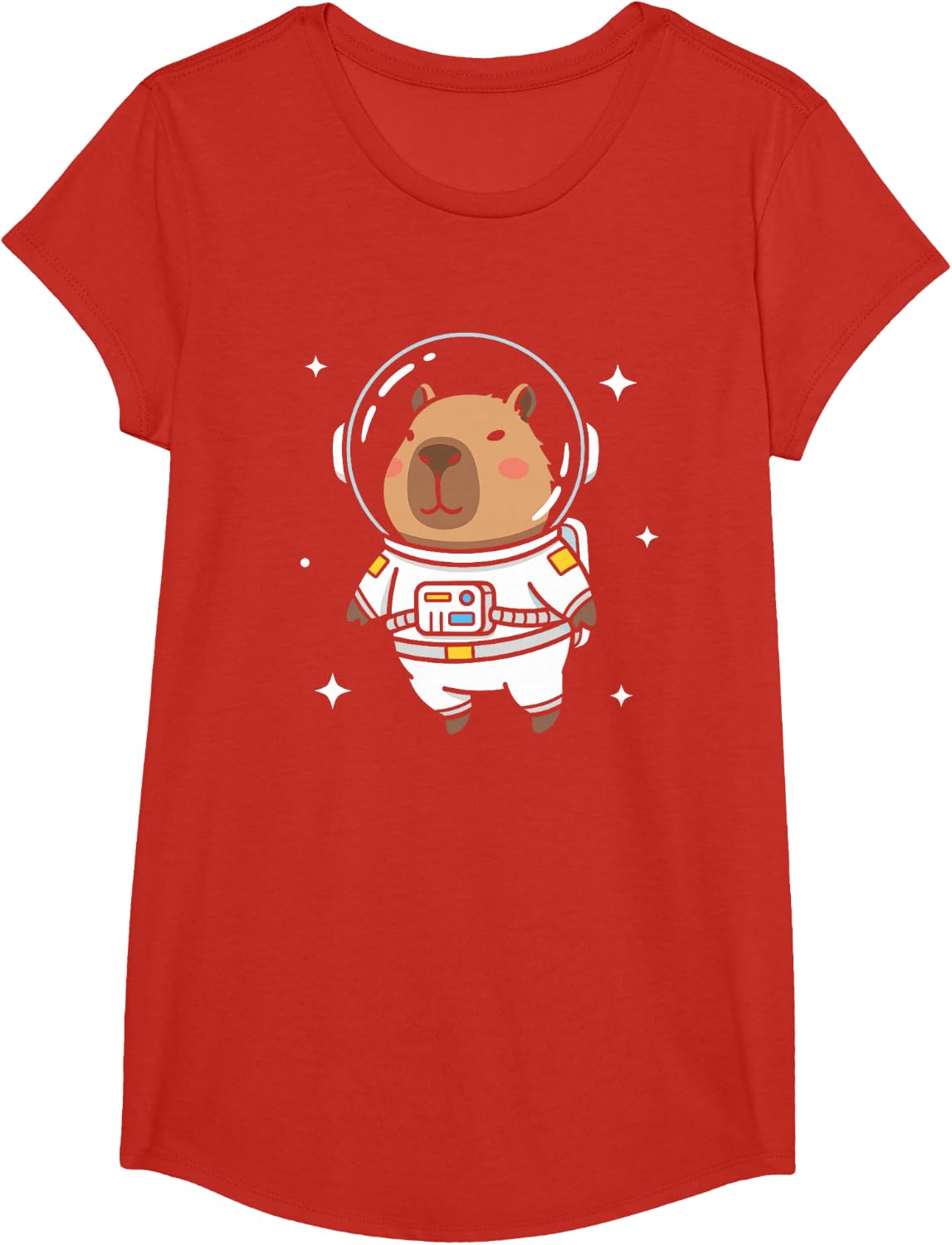 Funny Space Shirt Cute Capybara Astronaut Science T-Shirt Tee for Kids - Girls Red