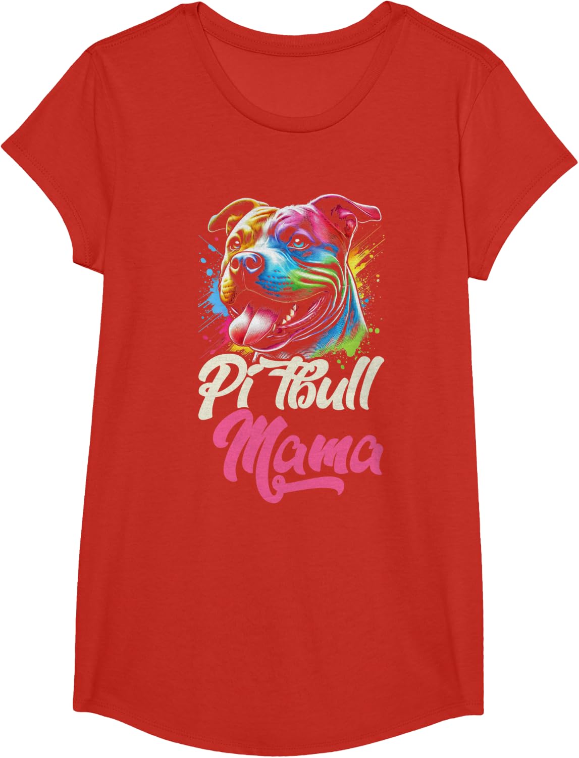 Pitbull Mama Colorful Pittie Mom Mother's Day Dog Lover T-Shirt - Girls Red