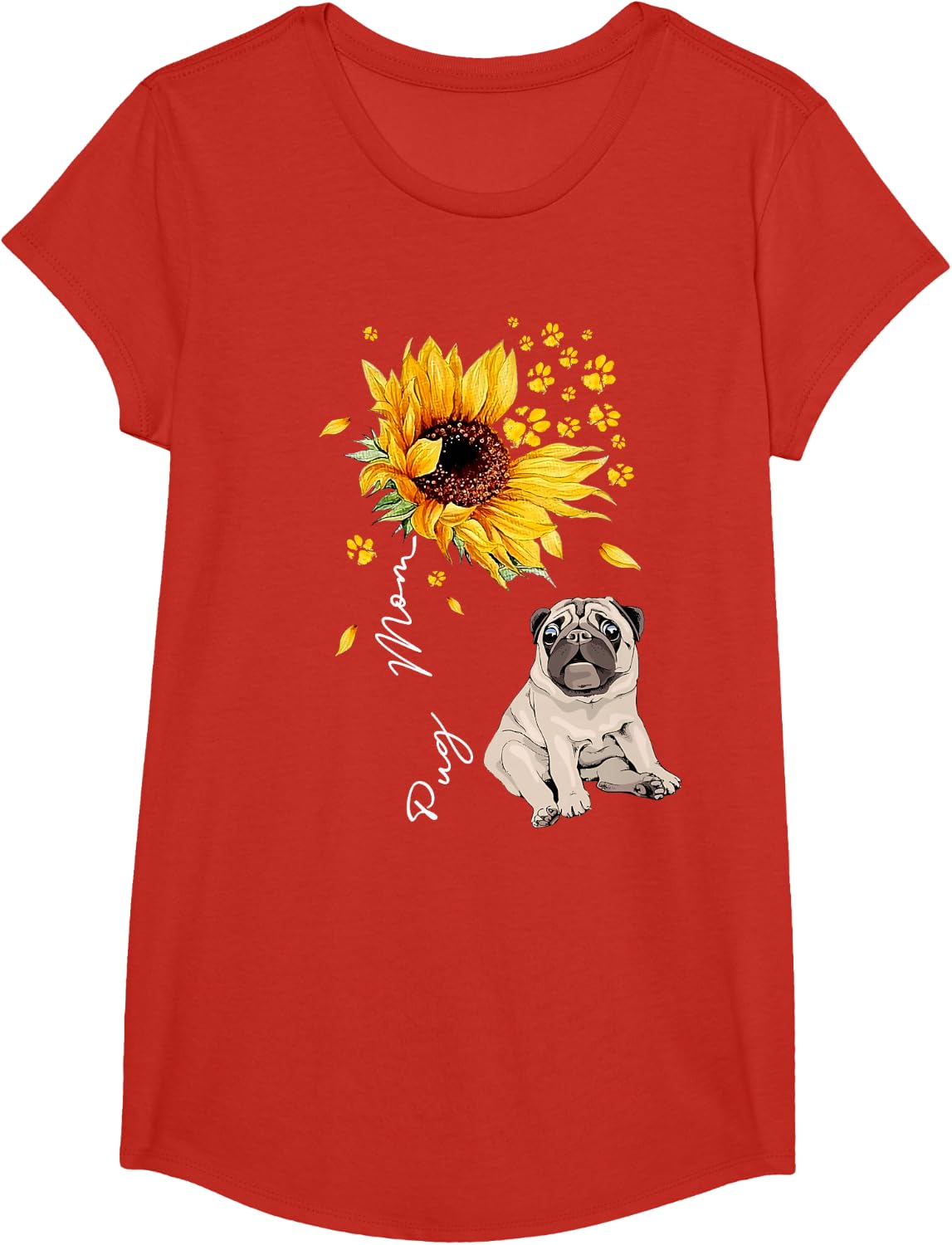 Pug Mom Shirt For Women Sunflower Dog Lover Tees T Shirts Gifts - Girls Red