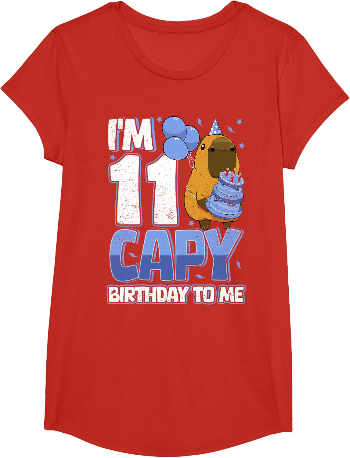 11 Years Capy Birthday to Me Boys 11th Birthday Capybara Tee T-Shirt - Girls Red