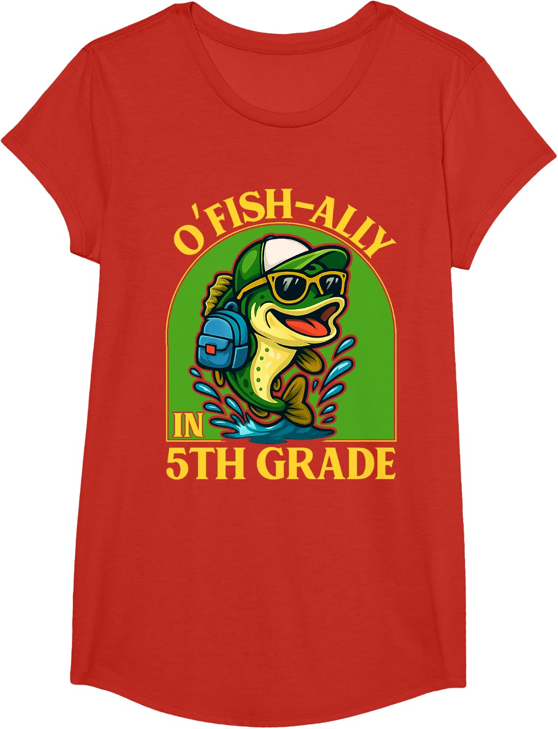 O-Fish-Ally in 5th Grade Back to School Funny Fish T-Shirt - Girls Red