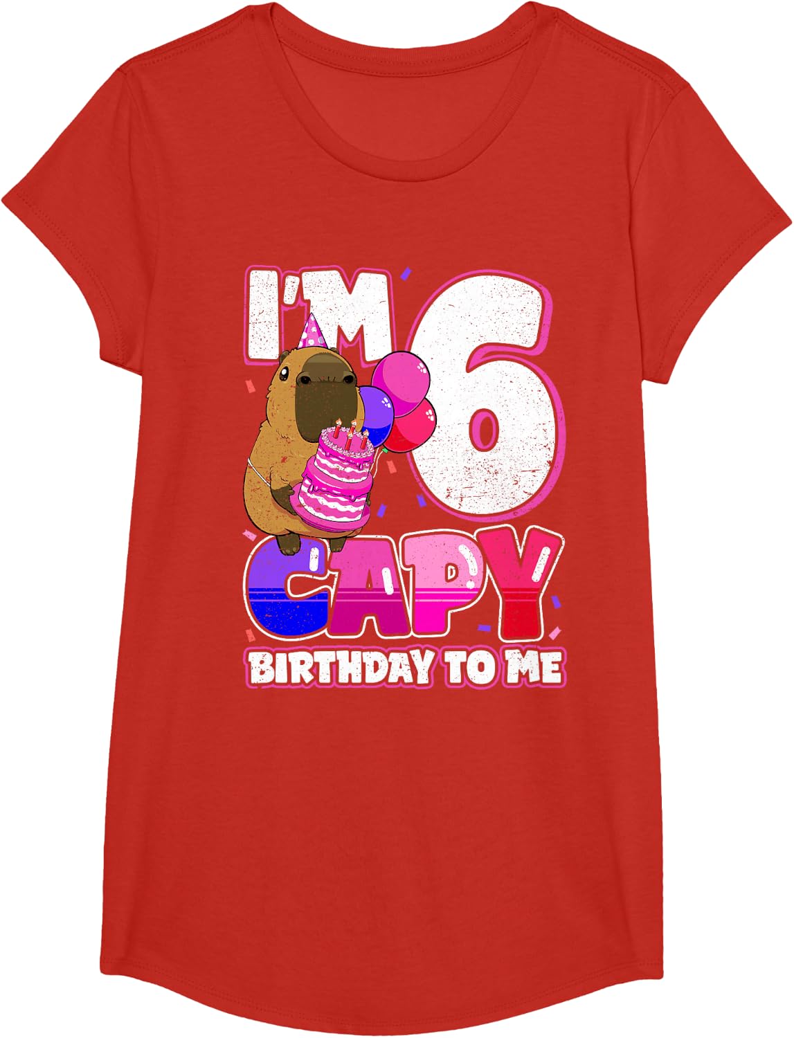 6 Years Capy Birthday to me Girls 6th Birthday Capybara T-Shirt - Girls Red