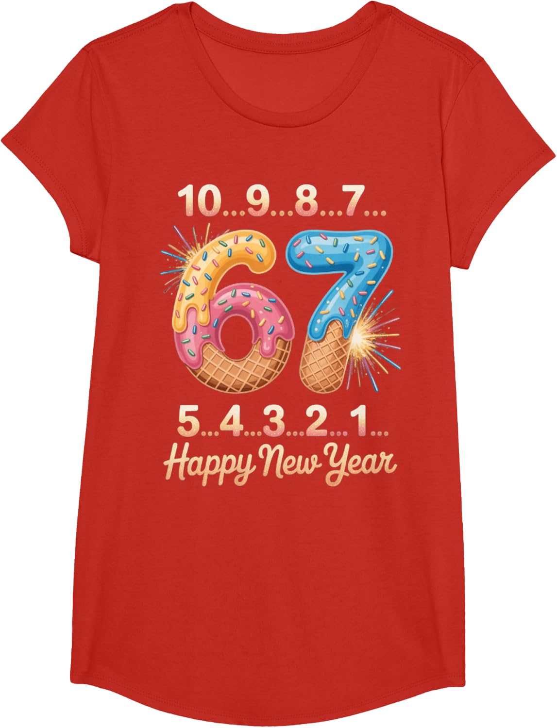 Happy New Year 2026 Eve Party Countdown Fireworks 6 7 T-Shirt - Girls Red