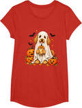 Goldendoodle Ghost and Cute Halloween Dog Humor T-Shirt - Girls Red
