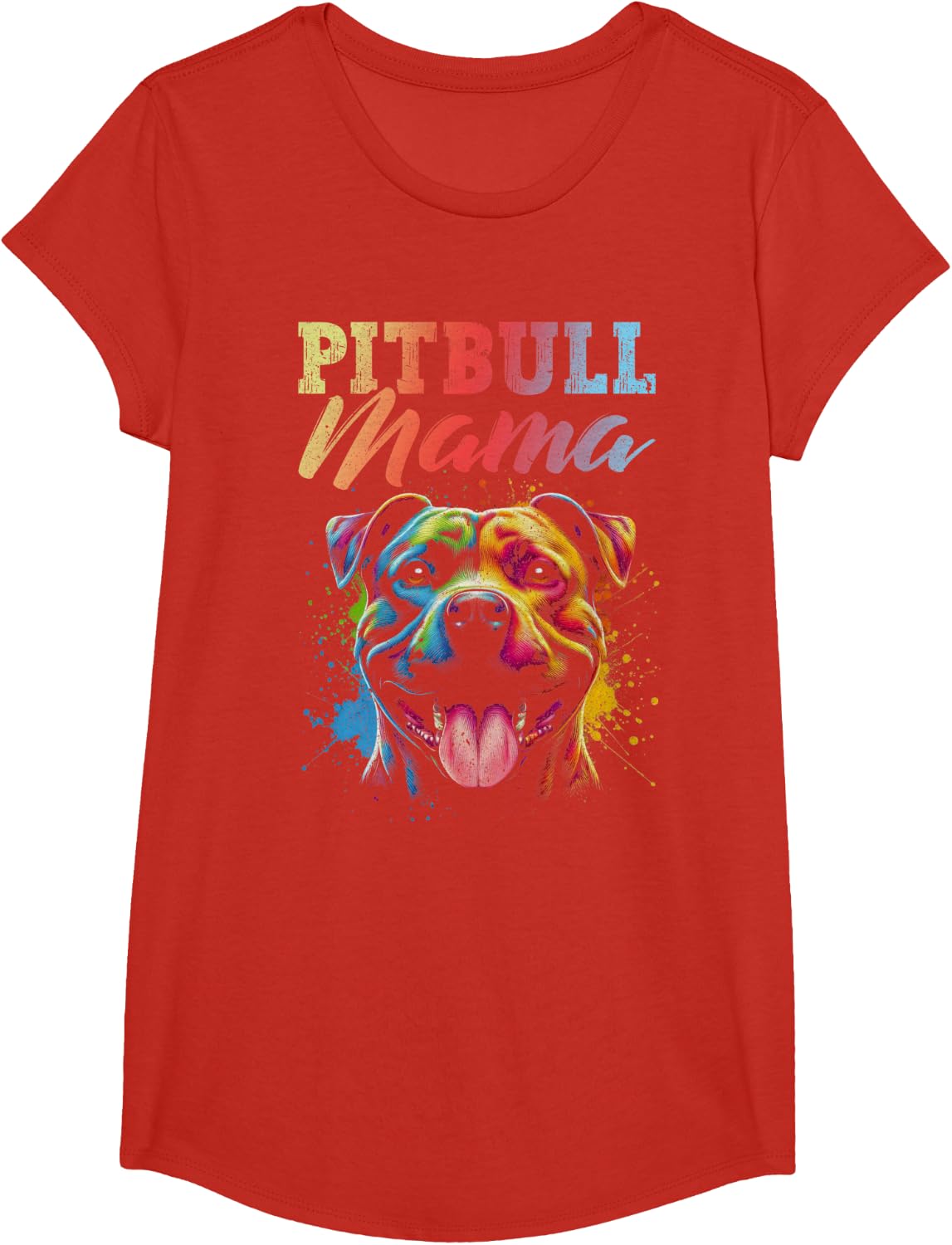 Pitbull Mama Colorful Pittie Mom Dog Lover Mother's Day T-Shirt - Girls Red