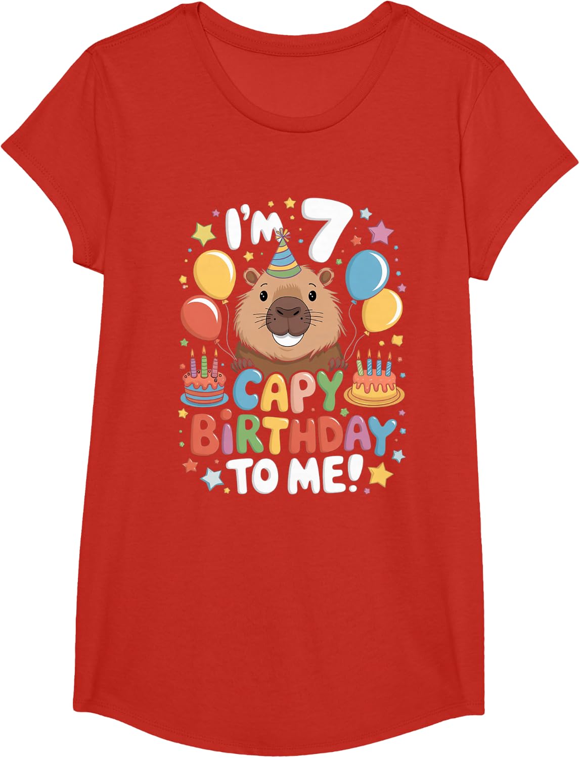 I'm 7 Year Old Capy Birthday To Me 7th Birthday Capybara Tee T-Shirt - Girls Red