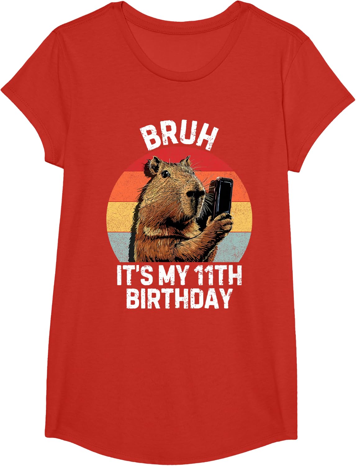 Cute Capybara Unisex-Adults & Kids Black 11th Birthday Classic Fit T-Shirt - Girls Red