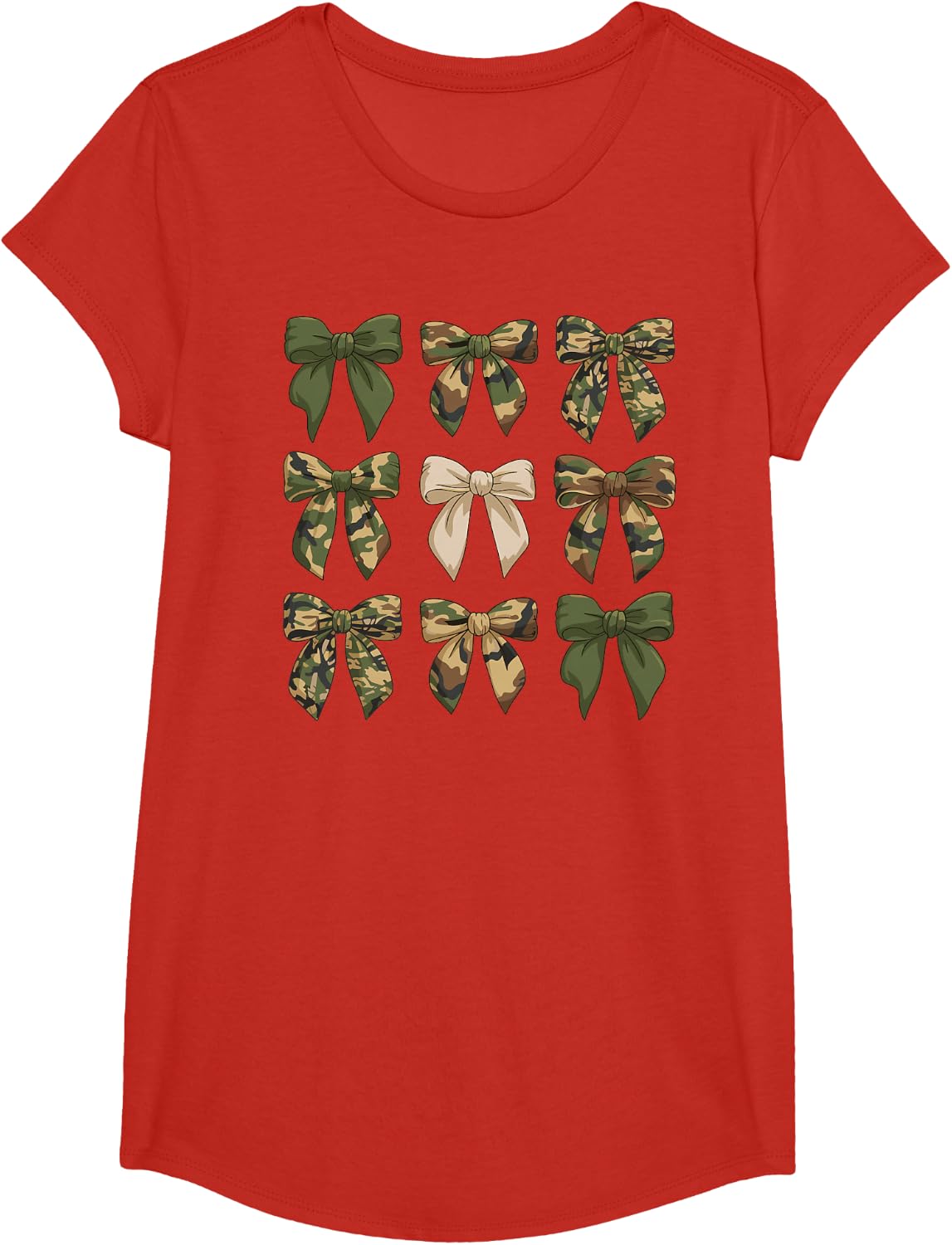 Camouflage Old Camo Bow Cute Country Hunting Women Girl T-Shirt - Girls Red