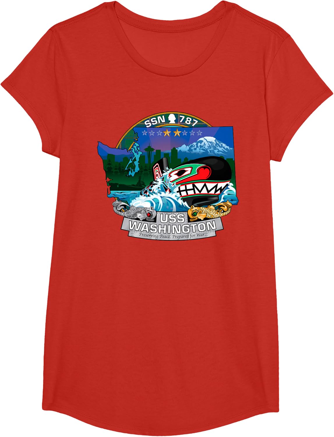 Submarine SSN-787 USS Washington Submarine Gift T-Shirt T-Shirt - Girls Red