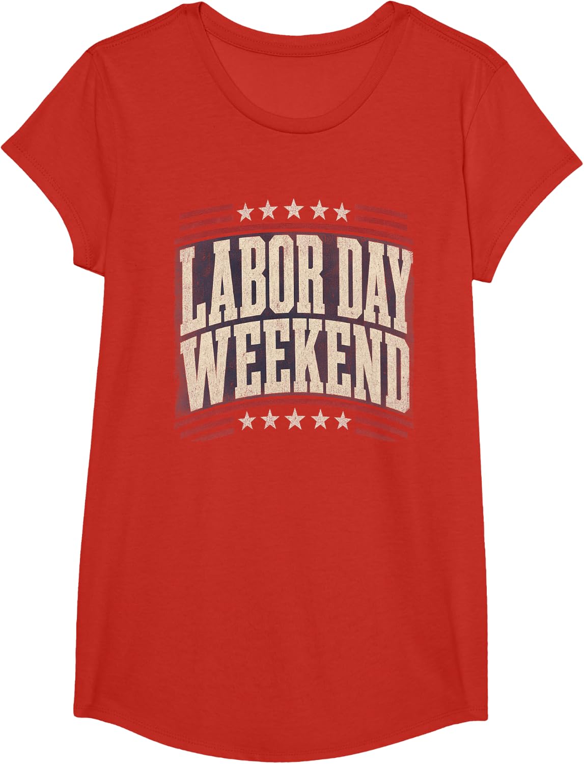 Labor Day Weekend Vintage Patriotic Stars Design T-Shirt - Girls Red