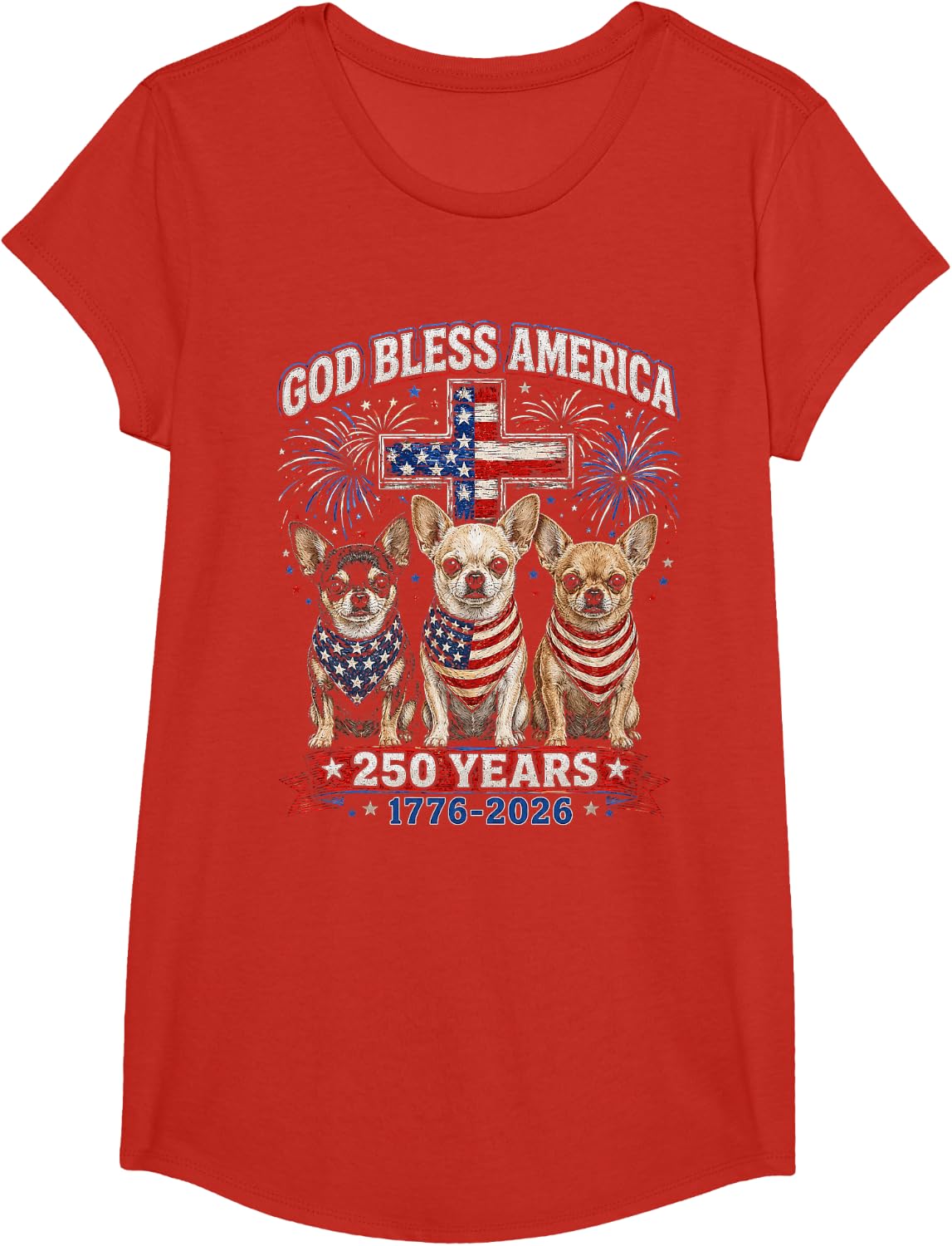 250 Years America Chihuahua Patriotic USA 4th of July T-Shirt - Girls Red