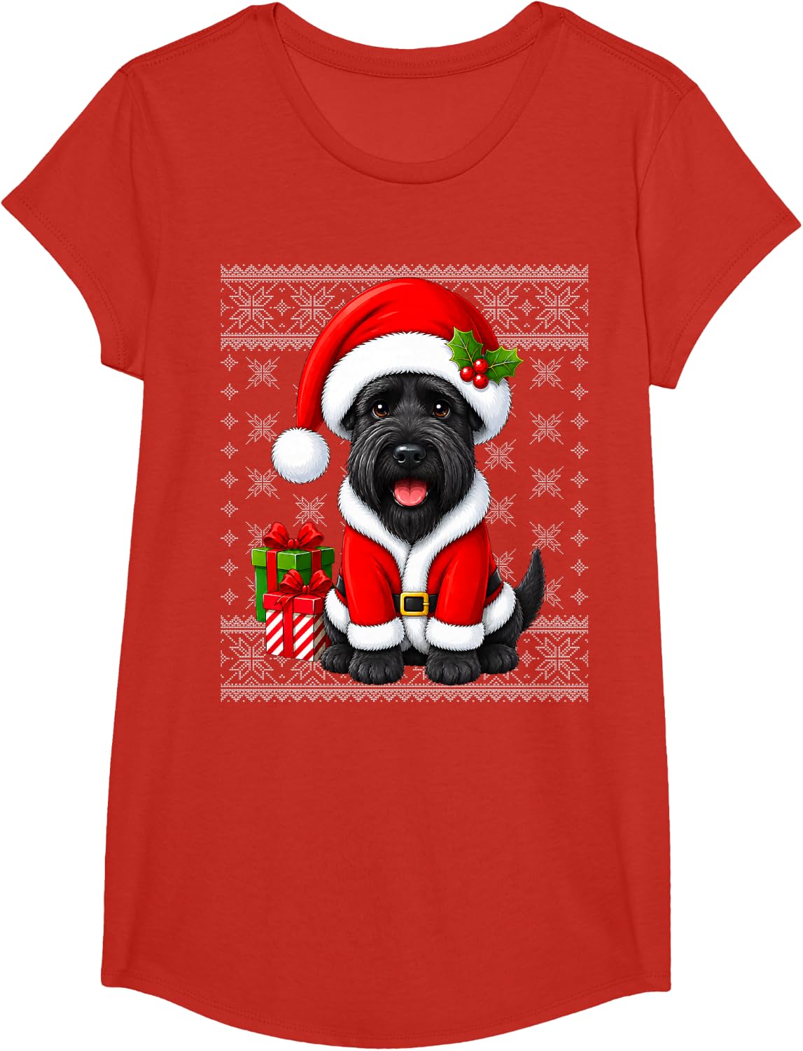 Giant Schnauzer Dog in Christmas Santa Costume Ugly Xmas T-Shirt - Girls Red