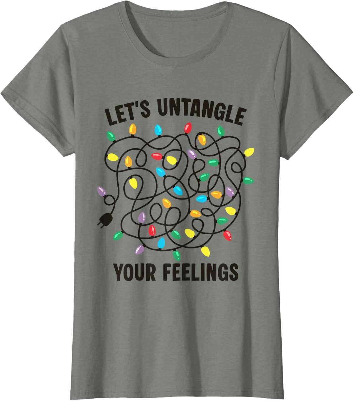 Let's Untangle Your Feelings Christmas Lights Mental Health T-Shirt - Olive Heather