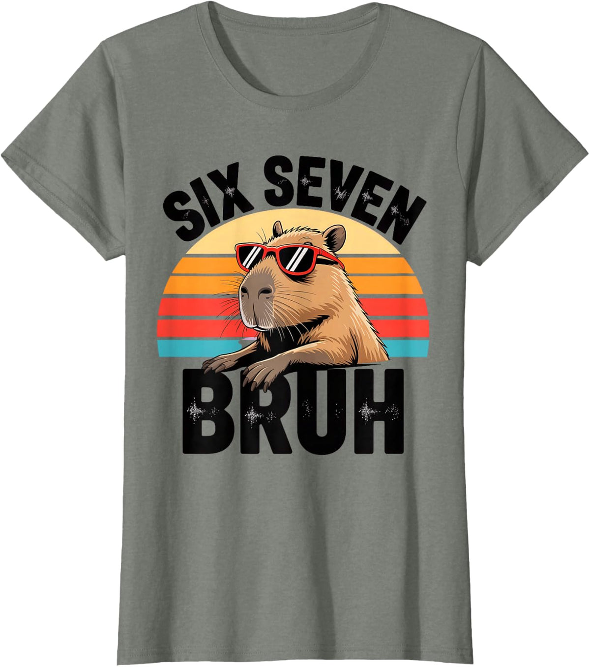 Six Seven Bruh 67 Meme Capybara T-Shirt Tee for Men Women Kids - Olive Heather