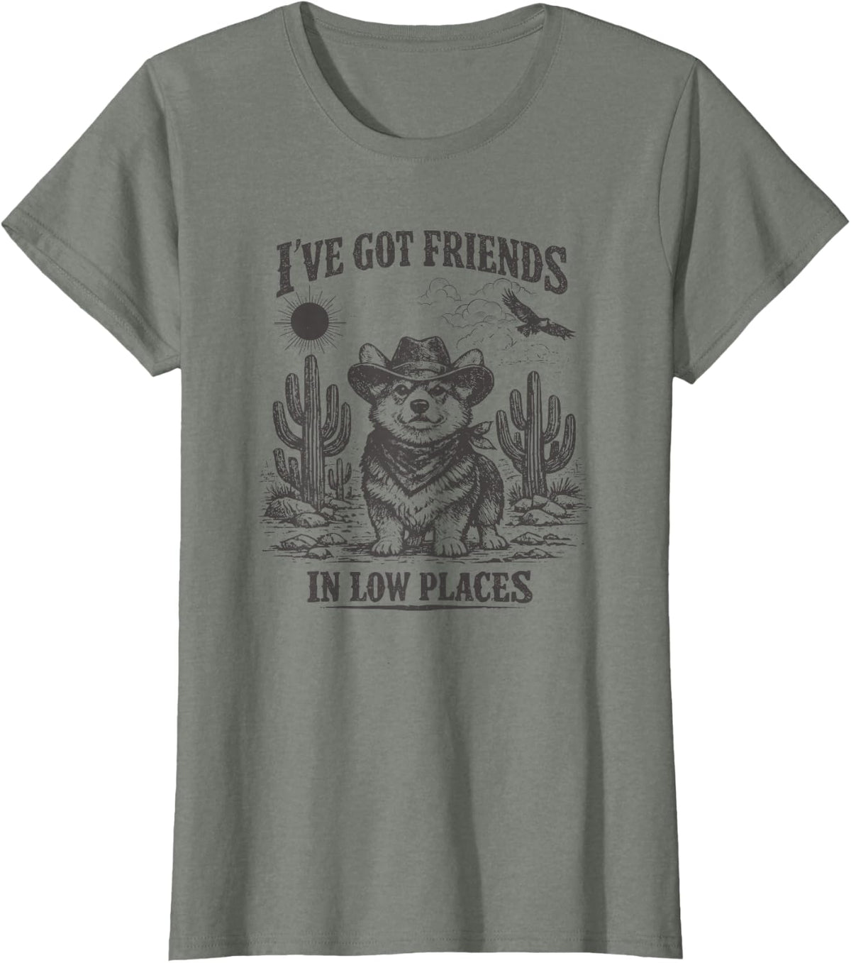 I've Got Friends in Low Places Funny Corgi T-Shirt - Olive Heather