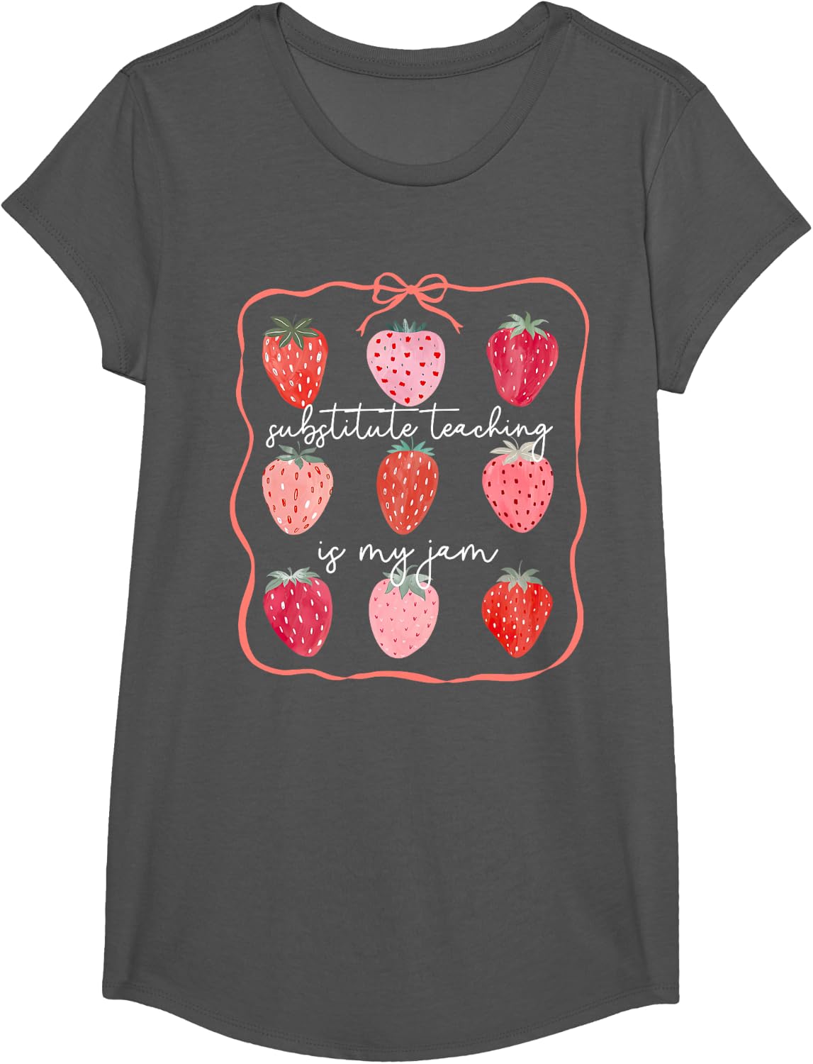Substitute Teaching Is My Jam Strawberry T-Shirt Tee For Teachers - Girls Asphalt Grey