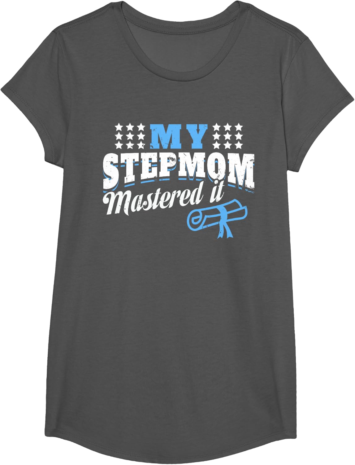 My Stepmom Mastered It - Funny Step Child Master Graduation T-Shirt - Girls Asphalt Grey