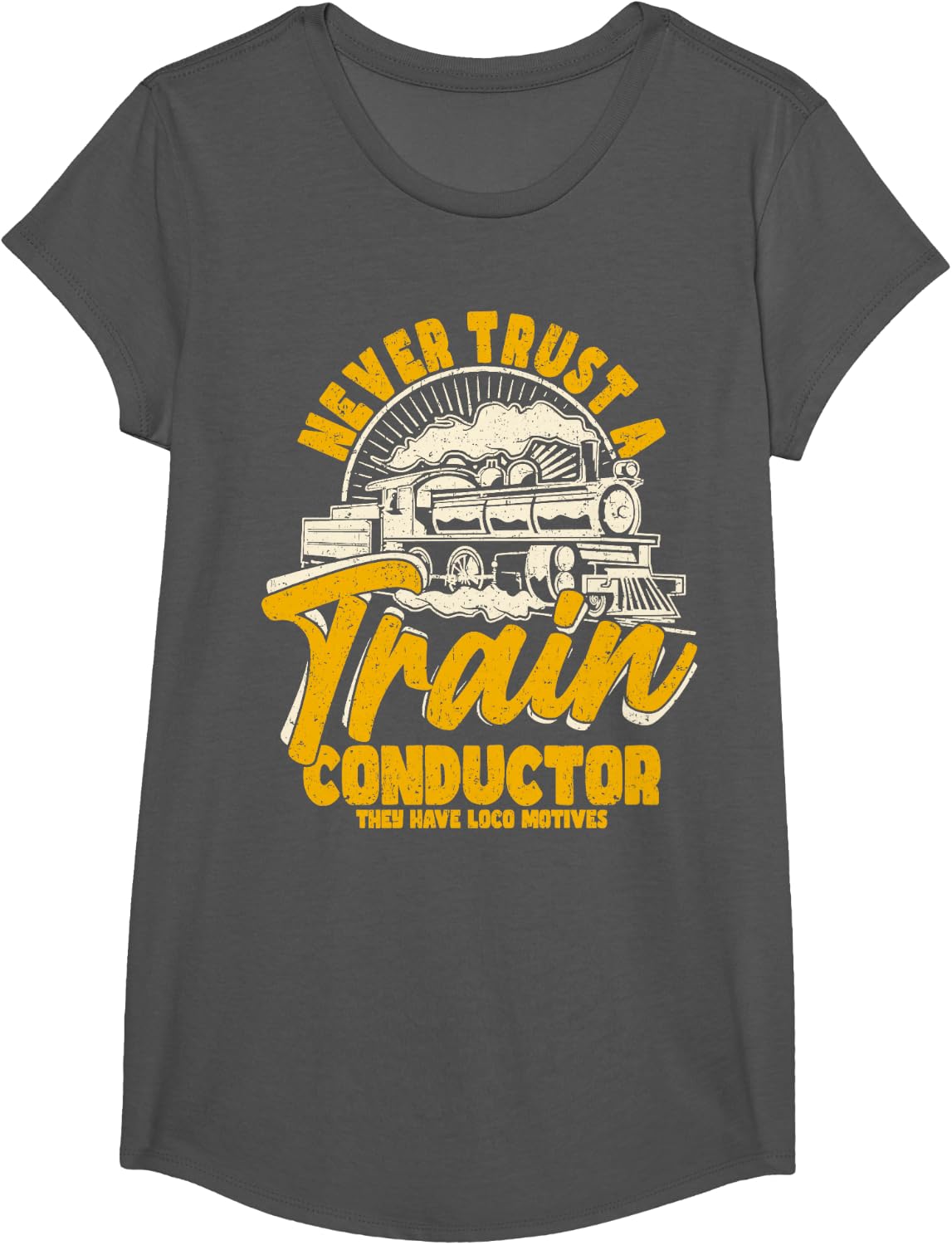 Loco Motives Funny Train Lover Cute Model Railroad Conductor T-Shirt - Girls Asphalt Grey