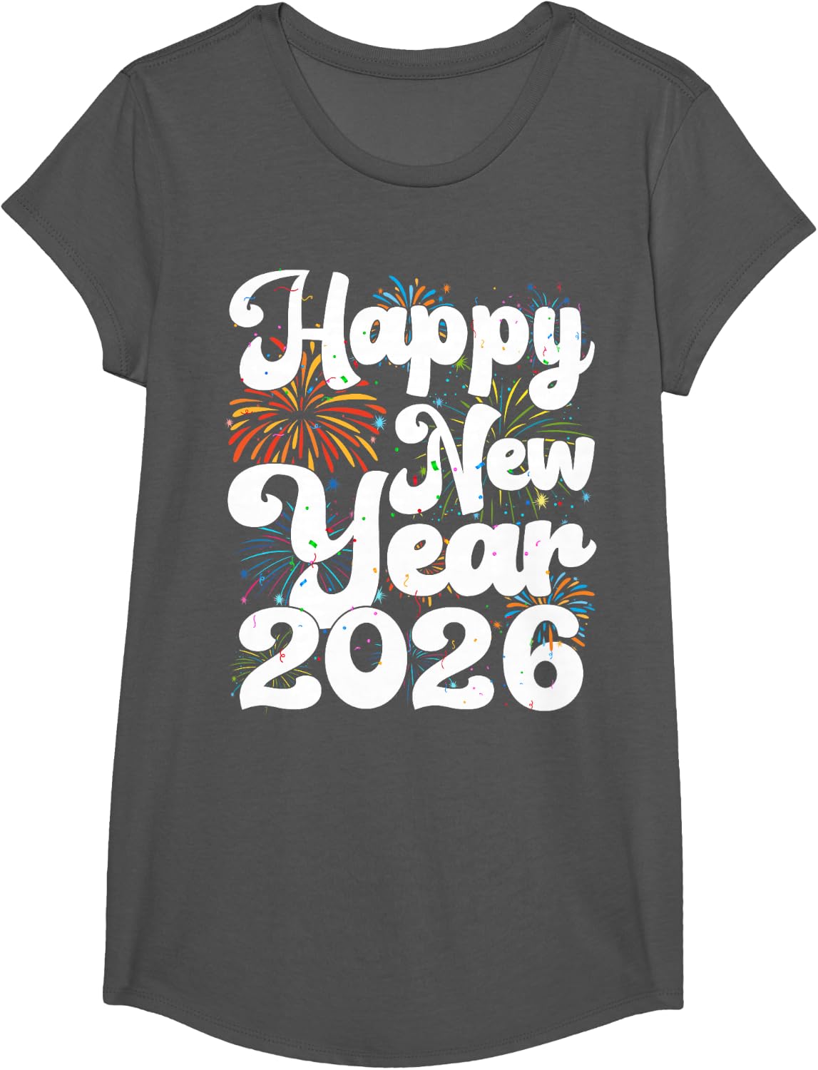 Happy New Year 2026 NYE Fireworks Cool New Years Eve 2026 T-Shirt - Girls Asphalt Grey