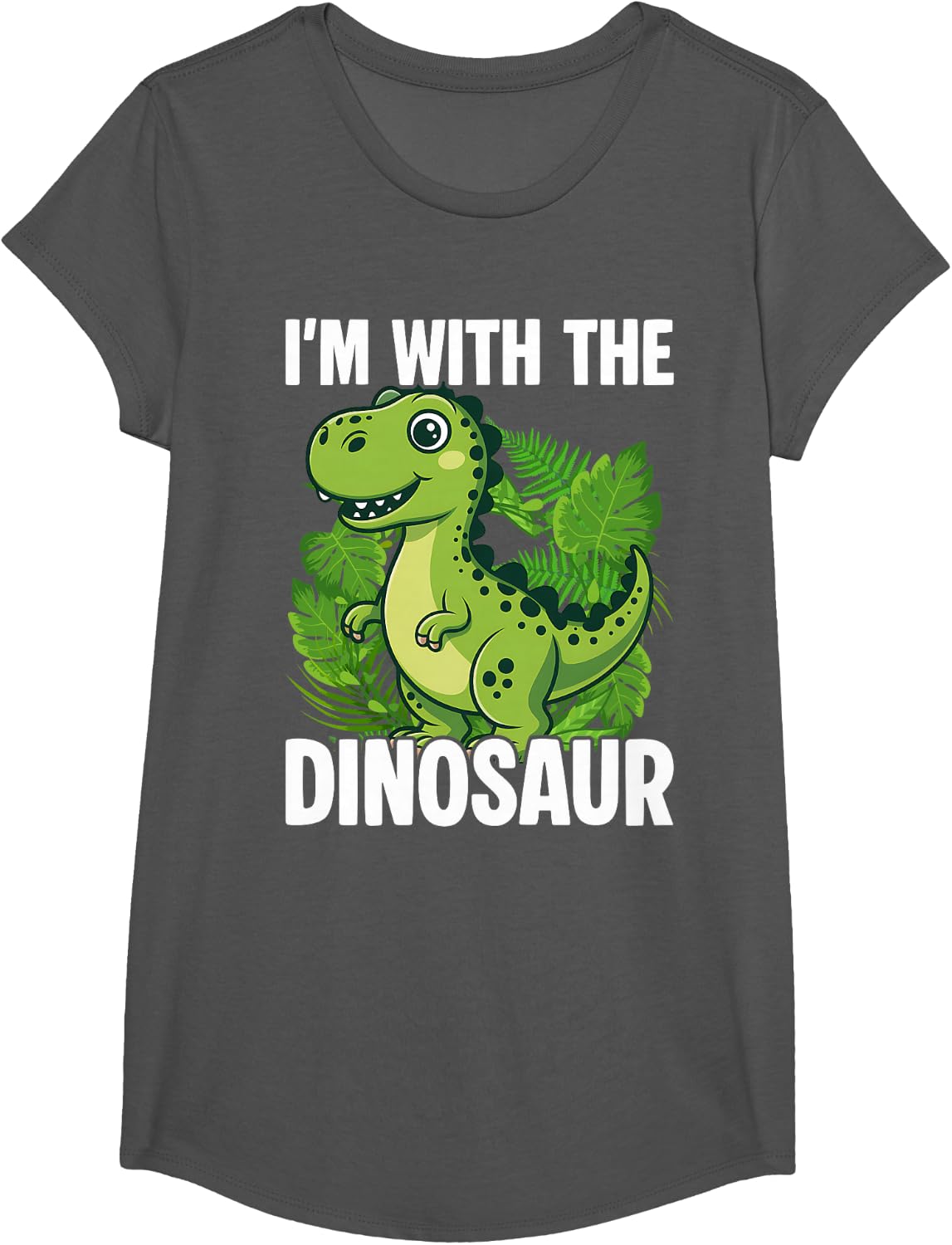 I'm with The Dinosaur Costume Party T-Shirt - Girls Asphalt Grey