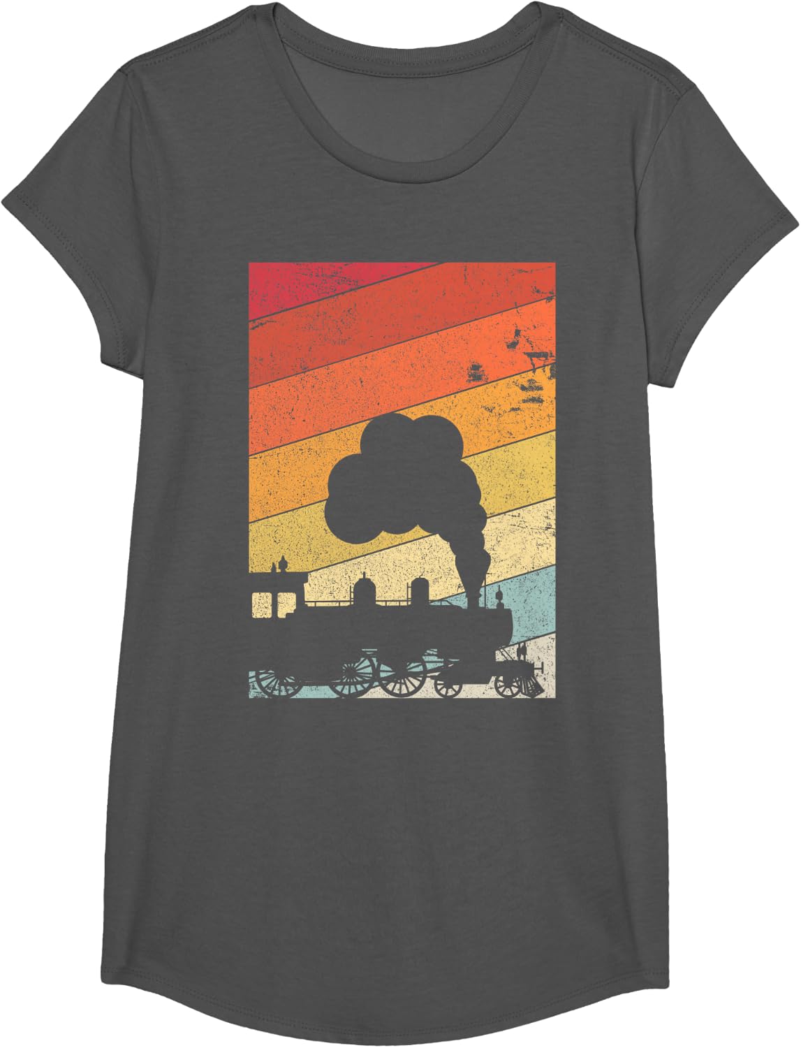 Train Shirt Retro Style Steam Train T-Shirt - Girls Asphalt Grey