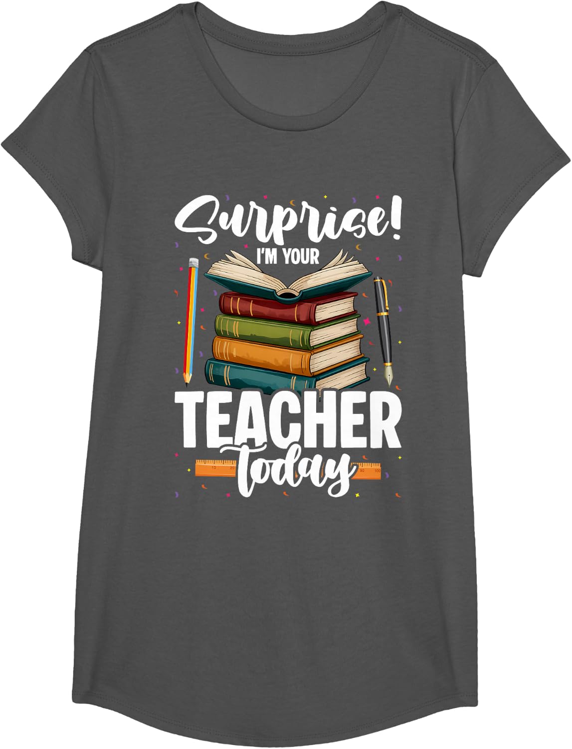 Surprise! I'm Your Teacher Today, Sub Substitute T-Shirt - Girls Asphalt Grey