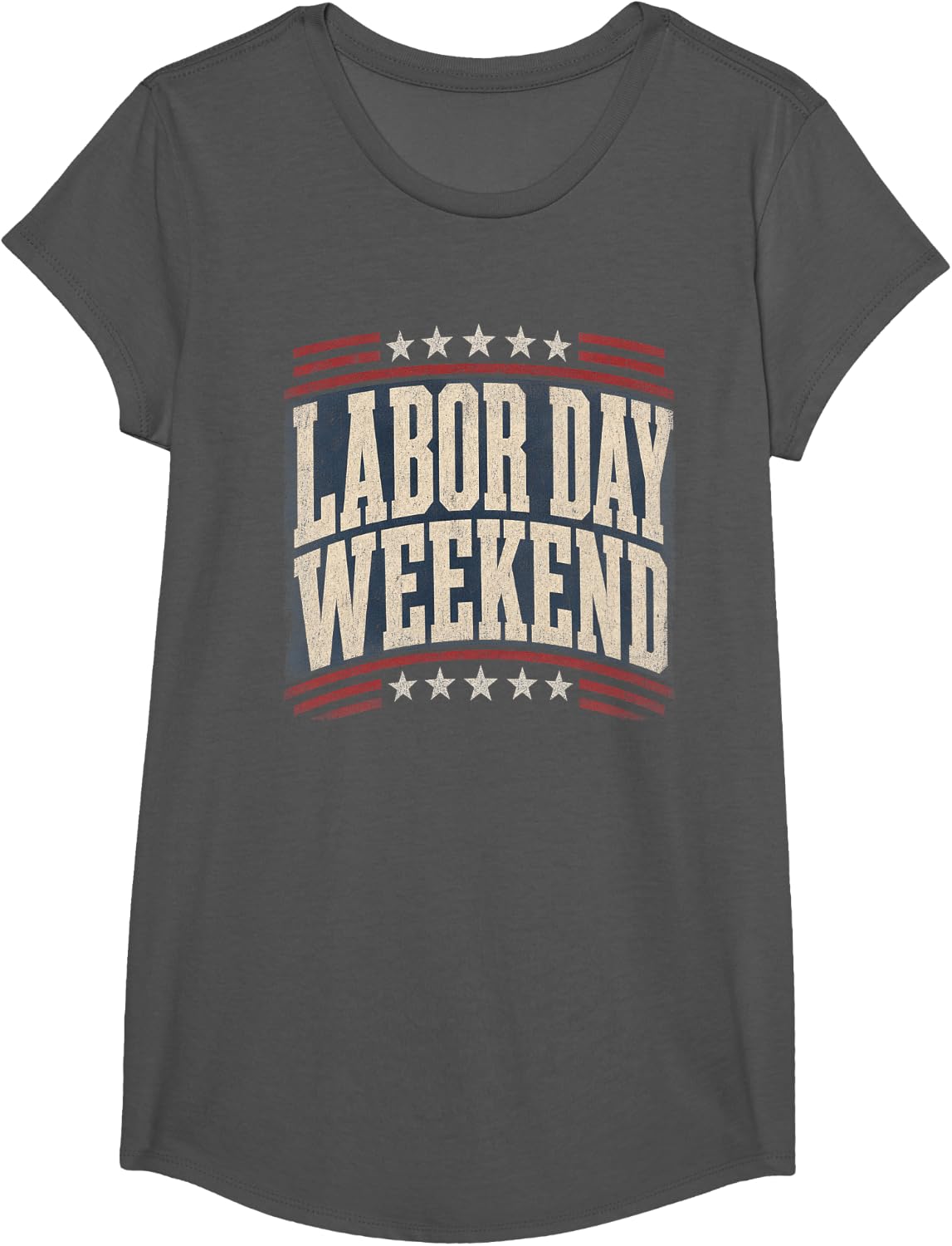 Labor Day Weekend Vintage Patriotic Stars Design T-Shirt - Girls Asphalt Grey