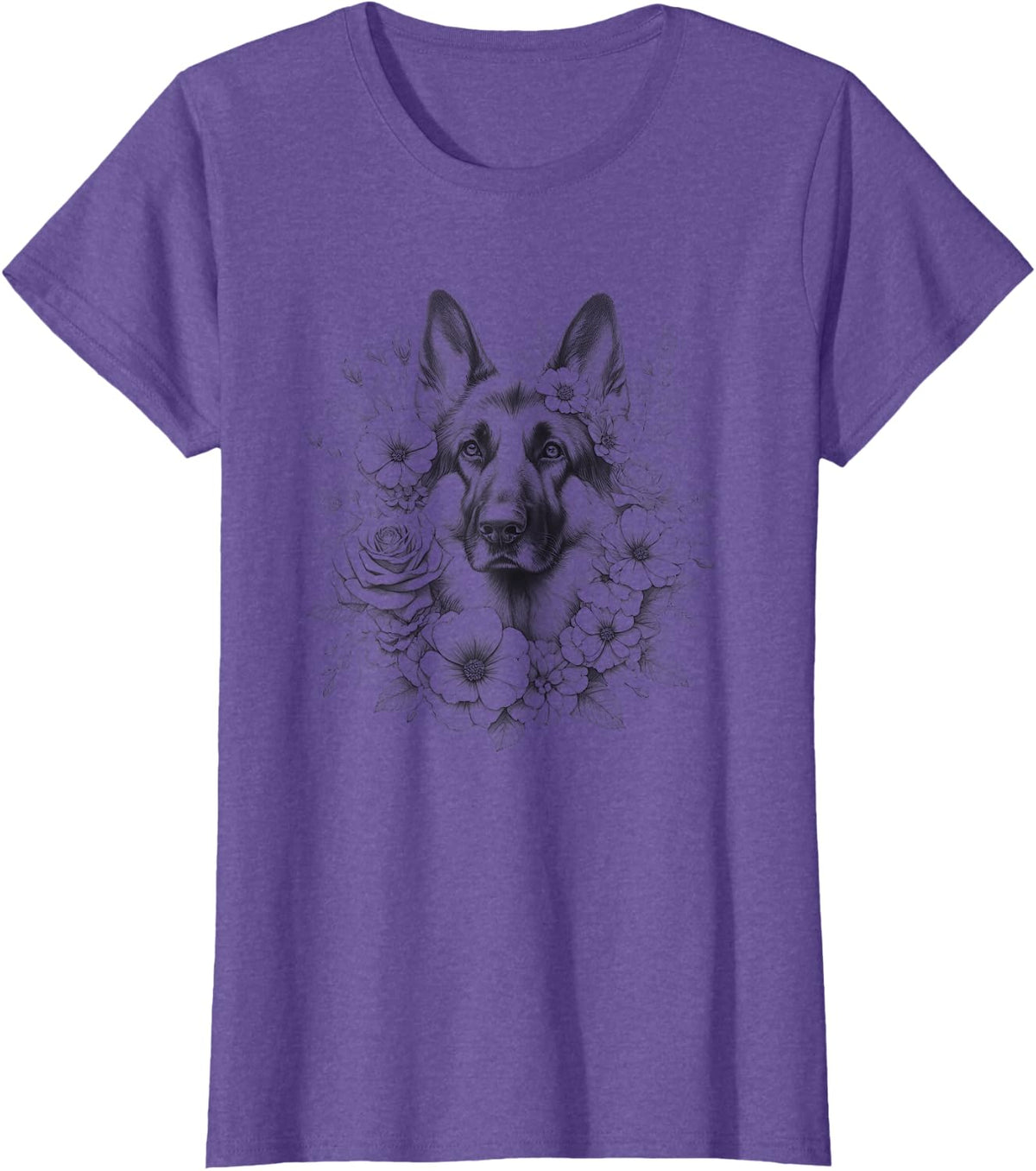 Floral German Shepherd Dog Mom Flower Design T-Shirt - Purple Heather