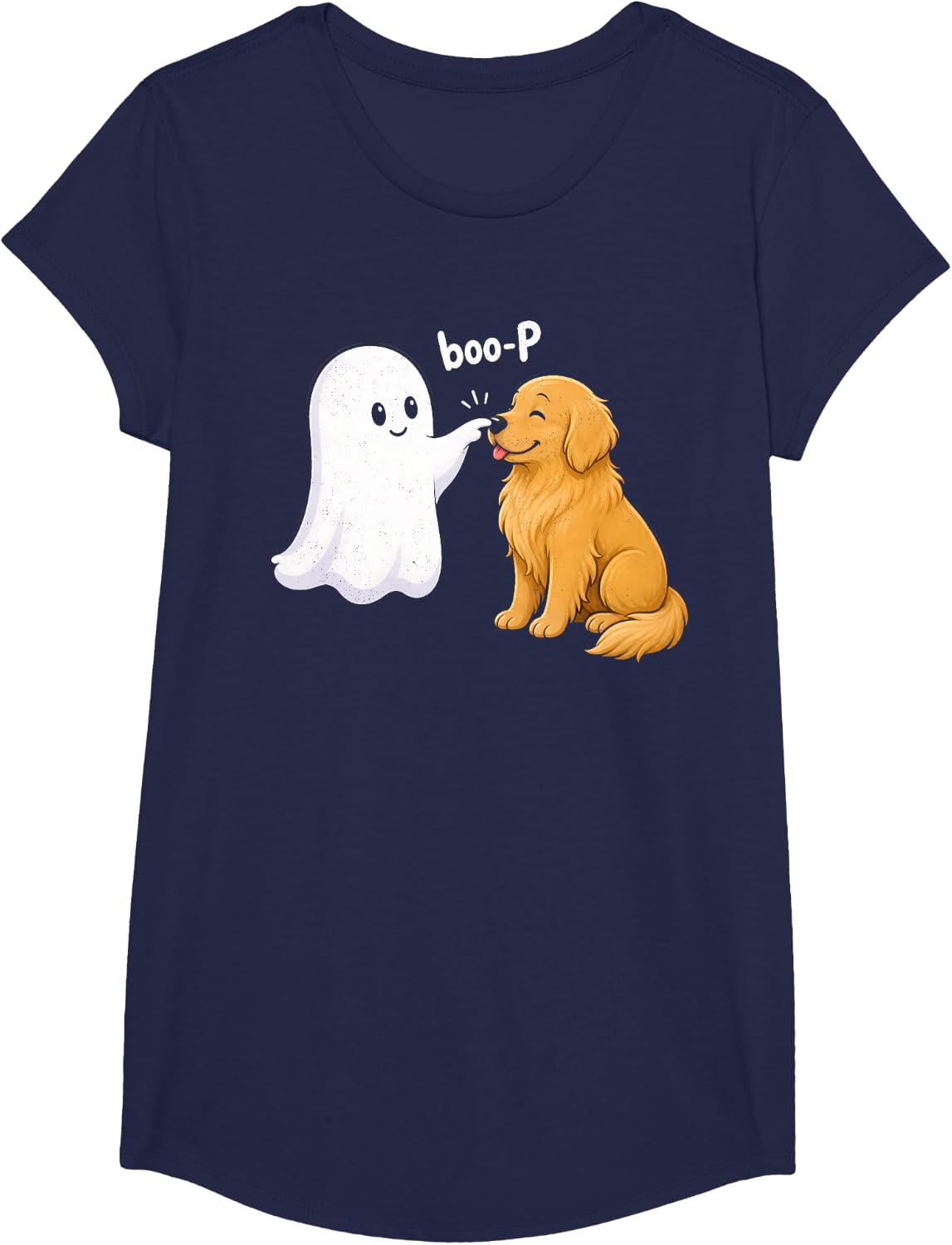 Halloween Boo-P Ghost Golden Retriever Funny Dog Lover T-Shirt - Girls Navy Blue