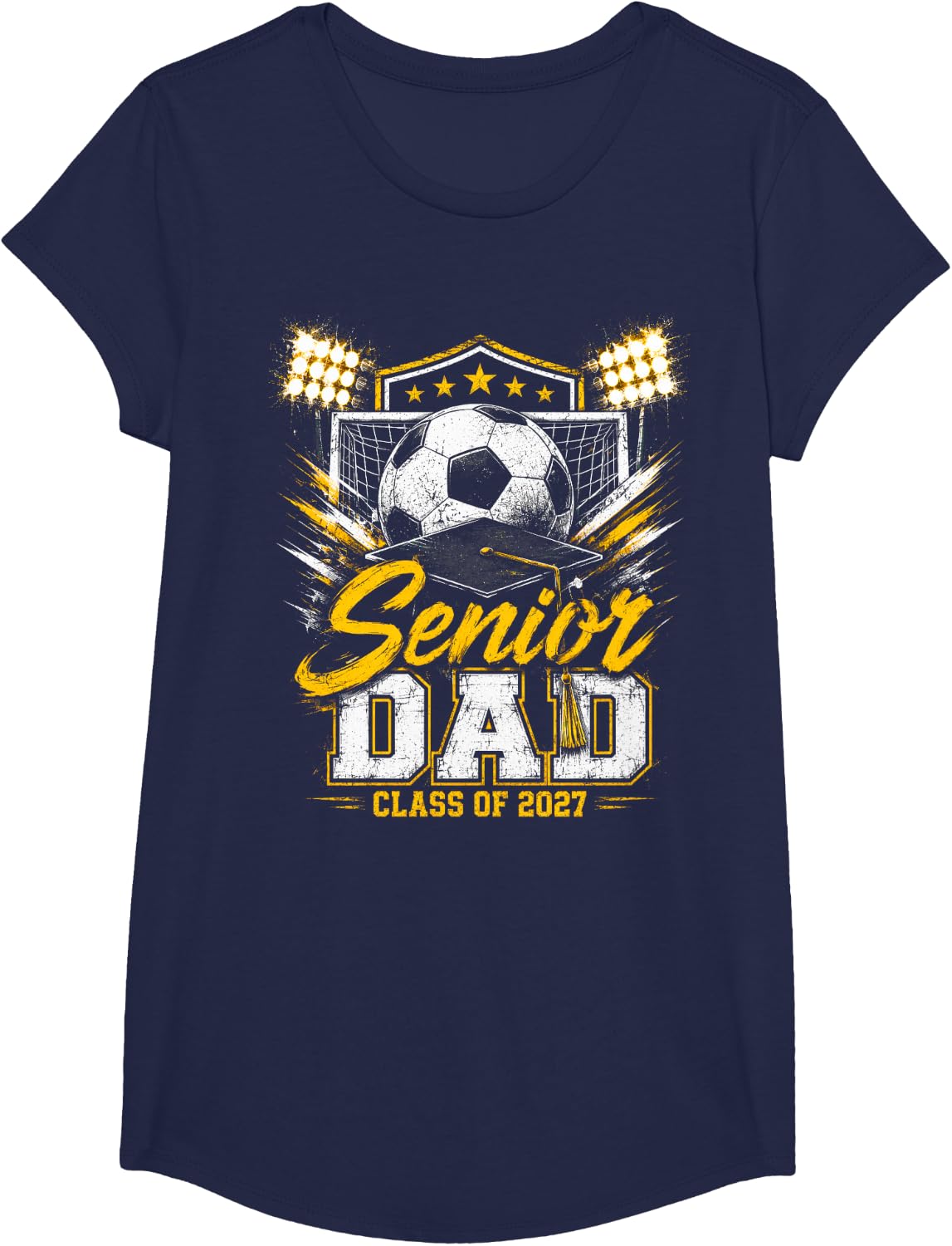 Senior Dad Class of 2027 Soccer Ball Graduation Vintage T-Shirt - Girls Navy Blue